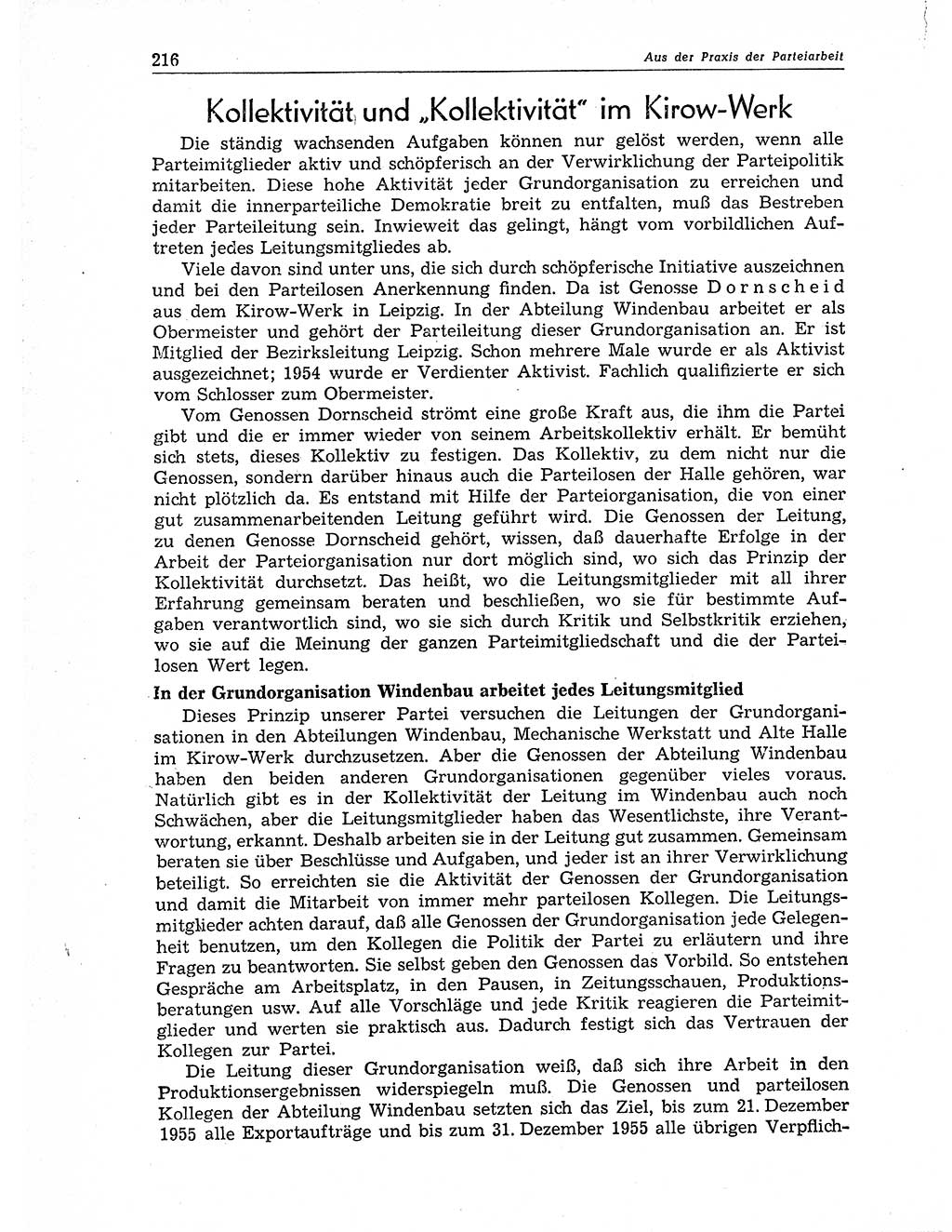Neuer Weg (NW), Organ des Zentralkomitees (ZK) der SED (Sozialistische Einheitspartei Deutschlands) für Fragen des Parteiaufbaus und des Parteilebens, 11. Jahrgang [Deutsche Demokratische Republik (DDR)] 1956, Seite 216 (NW ZK SED DDR 1956, S. 216)
