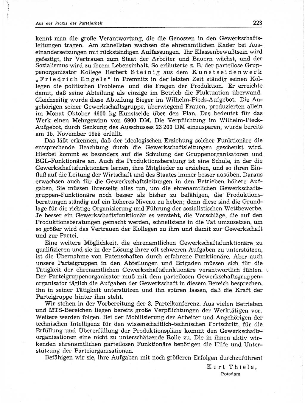Neuer Weg (NW), Organ des Zentralkomitees (ZK) der SED (Sozialistische Einheitspartei Deutschlands) für Fragen des Parteiaufbaus und des Parteilebens, 11. Jahrgang [Deutsche Demokratische Republik (DDR)] 1956, Seite 223 (NW ZK SED DDR 1956, S. 223)
