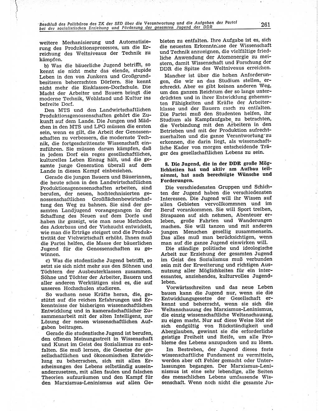 Neuer Weg (NW), Organ des Zentralkomitees (ZK) der SED (Sozialistische Einheitspartei Deutschlands) für Fragen des Parteiaufbaus und des Parteilebens, 11. Jahrgang [Deutsche Demokratische Republik (DDR)] 1956, Seite 261 (NW ZK SED DDR 1956, S. 261)