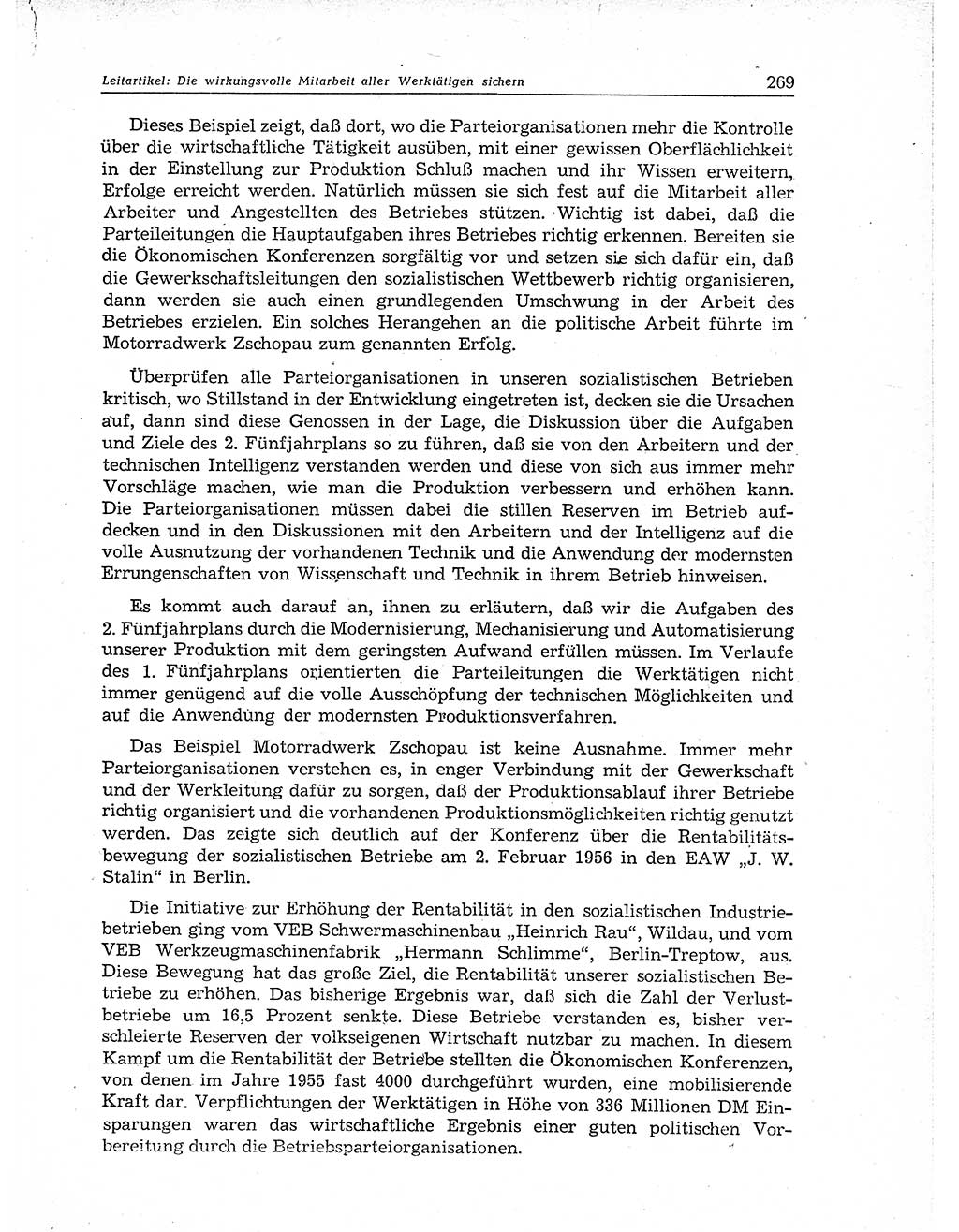 Neuer Weg (NW), Organ des Zentralkomitees (ZK) der SED (Sozialistische Einheitspartei Deutschlands) fÃ¼r Fragen des Parteiaufbaus und des Parteilebens, 11. Jahrgang [Deutsche Demokratische Republik (DDR)] 1956, Seite 269 (NW ZK SED DDR 1956, S. 269)