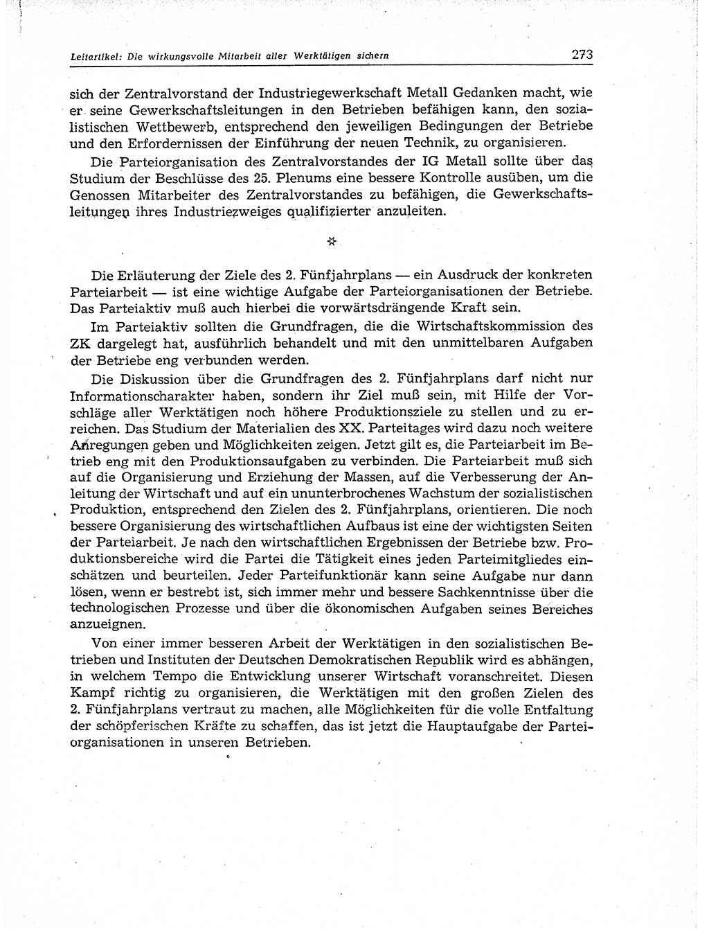 Neuer Weg (NW), Organ des Zentralkomitees (ZK) der SED (Sozialistische Einheitspartei Deutschlands) fÃ¼r Fragen des Parteiaufbaus und des Parteilebens, 11. Jahrgang [Deutsche Demokratische Republik (DDR)] 1956, Seite 273 (NW ZK SED DDR 1956, S. 273)