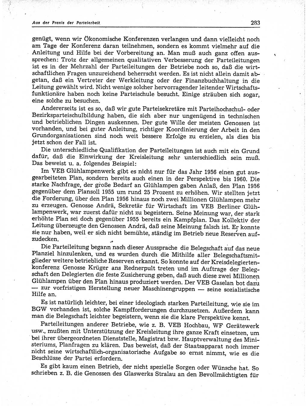 Neuer Weg (NW), Organ des Zentralkomitees (ZK) der SED (Sozialistische Einheitspartei Deutschlands) fÃ¼r Fragen des Parteiaufbaus und des Parteilebens, 11. Jahrgang [Deutsche Demokratische Republik (DDR)] 1956, Seite 283 (NW ZK SED DDR 1956, S. 283)