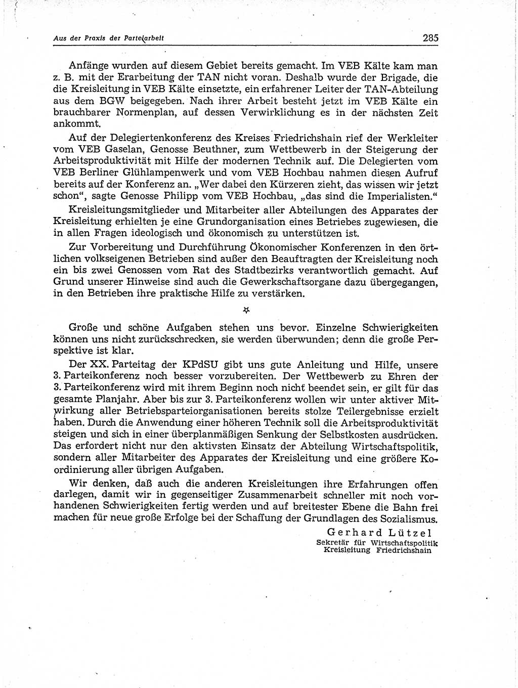 Neuer Weg (NW), Organ des Zentralkomitees (ZK) der SED (Sozialistische Einheitspartei Deutschlands) für Fragen des Parteiaufbaus und des Parteilebens, 11. Jahrgang [Deutsche Demokratische Republik (DDR)] 1956, Seite 285 (NW ZK SED DDR 1956, S. 285)