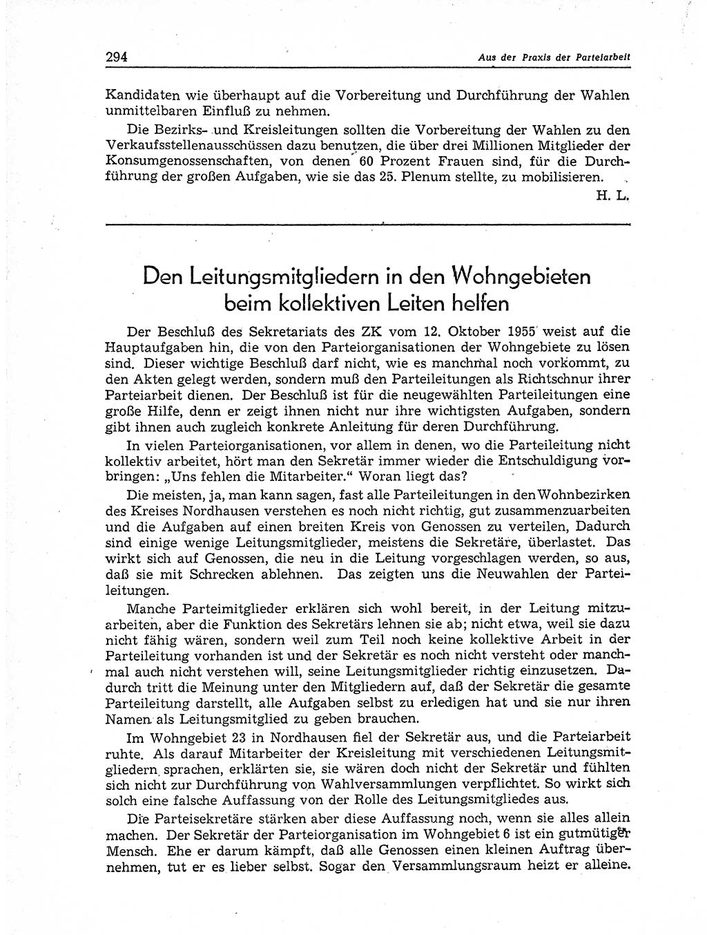 Neuer Weg (NW), Organ des Zentralkomitees (ZK) der SED (Sozialistische Einheitspartei Deutschlands) für Fragen des Parteiaufbaus und des Parteilebens, 11. Jahrgang [Deutsche Demokratische Republik (DDR)] 1956, Seite 294 (NW ZK SED DDR 1956, S. 294)