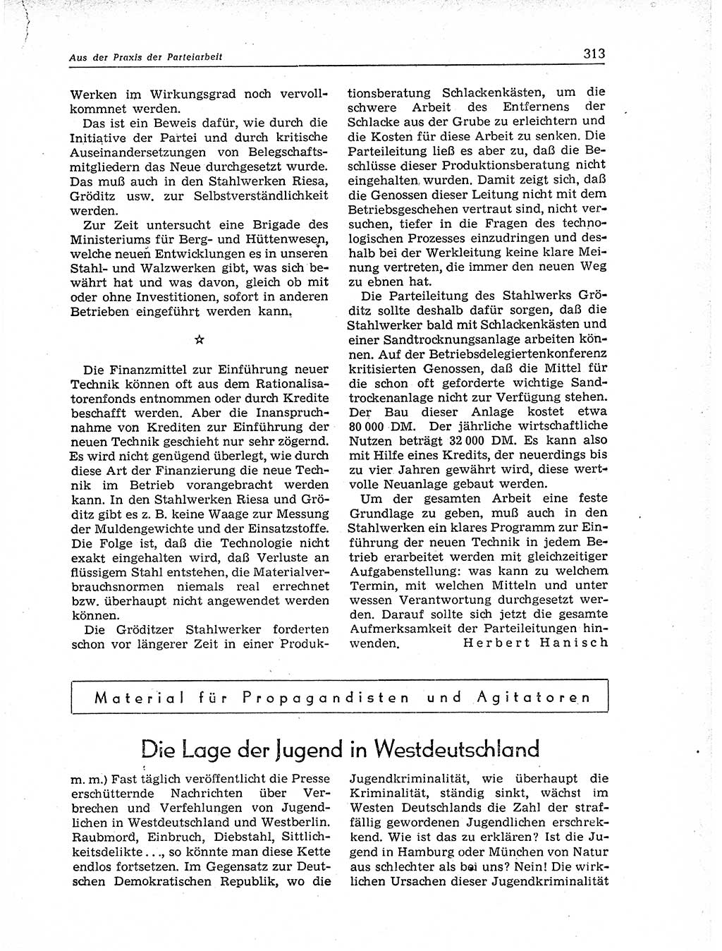 Neuer Weg (NW), Organ des Zentralkomitees (ZK) der SED (Sozialistische Einheitspartei Deutschlands) für Fragen des Parteiaufbaus und des Parteilebens, 11. Jahrgang [Deutsche Demokratische Republik (DDR)] 1956, Seite 313 (NW ZK SED DDR 1956, S. 313)