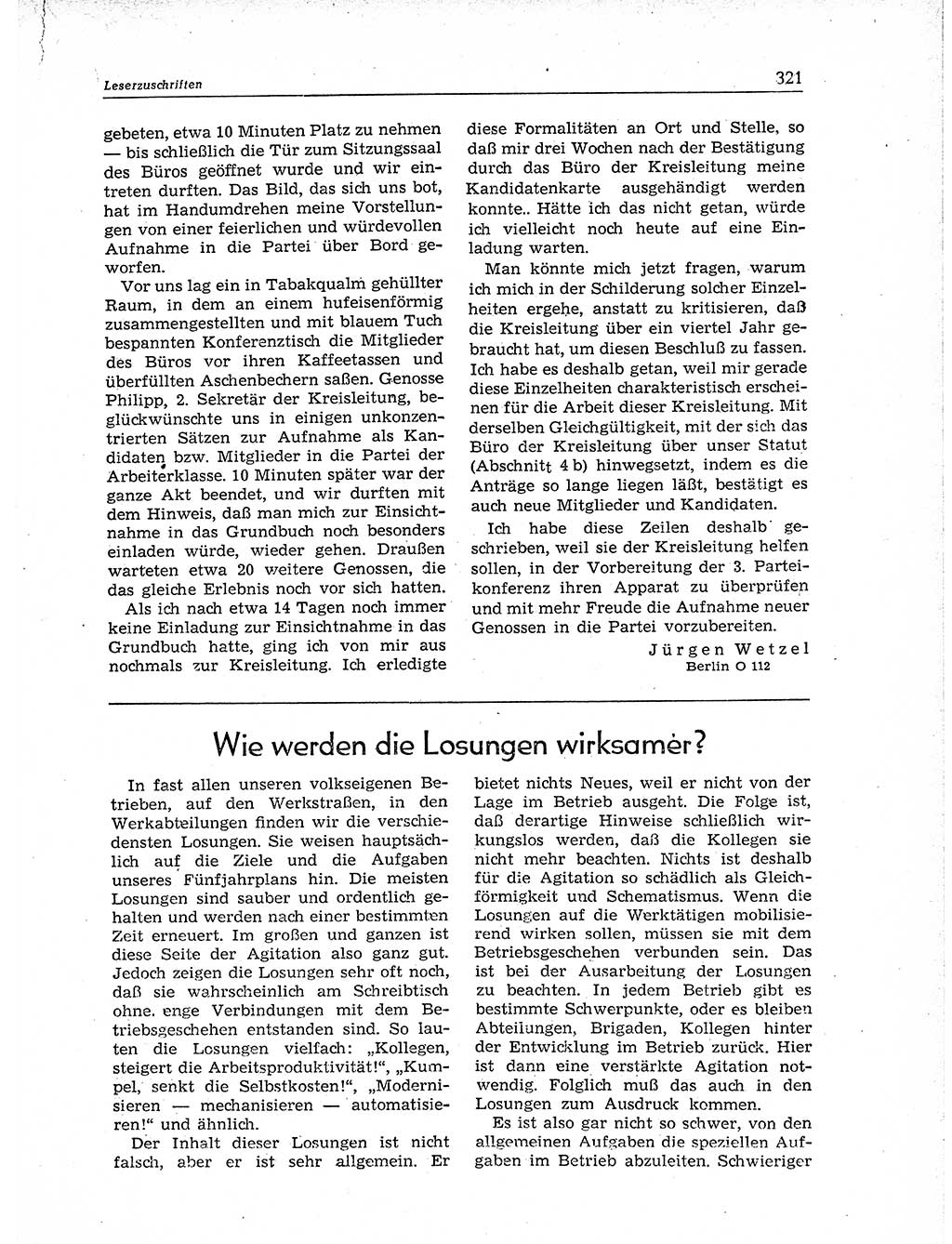 Neuer Weg (NW), Organ des Zentralkomitees (ZK) der SED (Sozialistische Einheitspartei Deutschlands) für Fragen des Parteiaufbaus und des Parteilebens, 11. Jahrgang [Deutsche Demokratische Republik (DDR)] 1956, Seite 321 (NW ZK SED DDR 1956, S. 321)