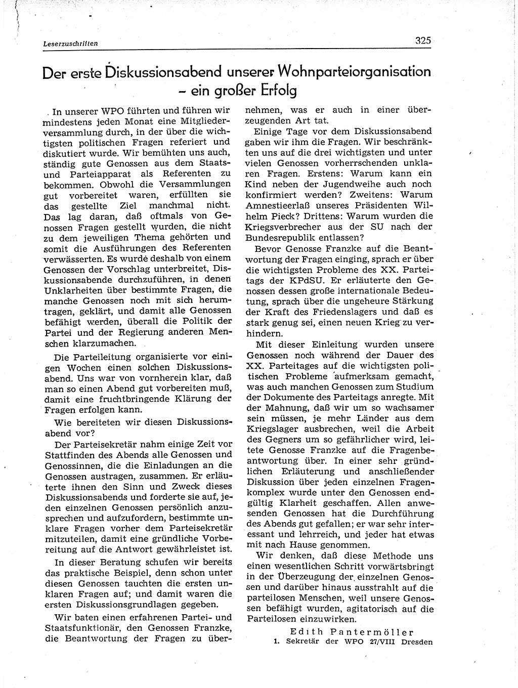 Neuer Weg (NW), Organ des Zentralkomitees (ZK) der SED (Sozialistische Einheitspartei Deutschlands) für Fragen des Parteiaufbaus und des Parteilebens, 11. Jahrgang [Deutsche Demokratische Republik (DDR)] 1956, Seite 325 (NW ZK SED DDR 1956, S. 325)