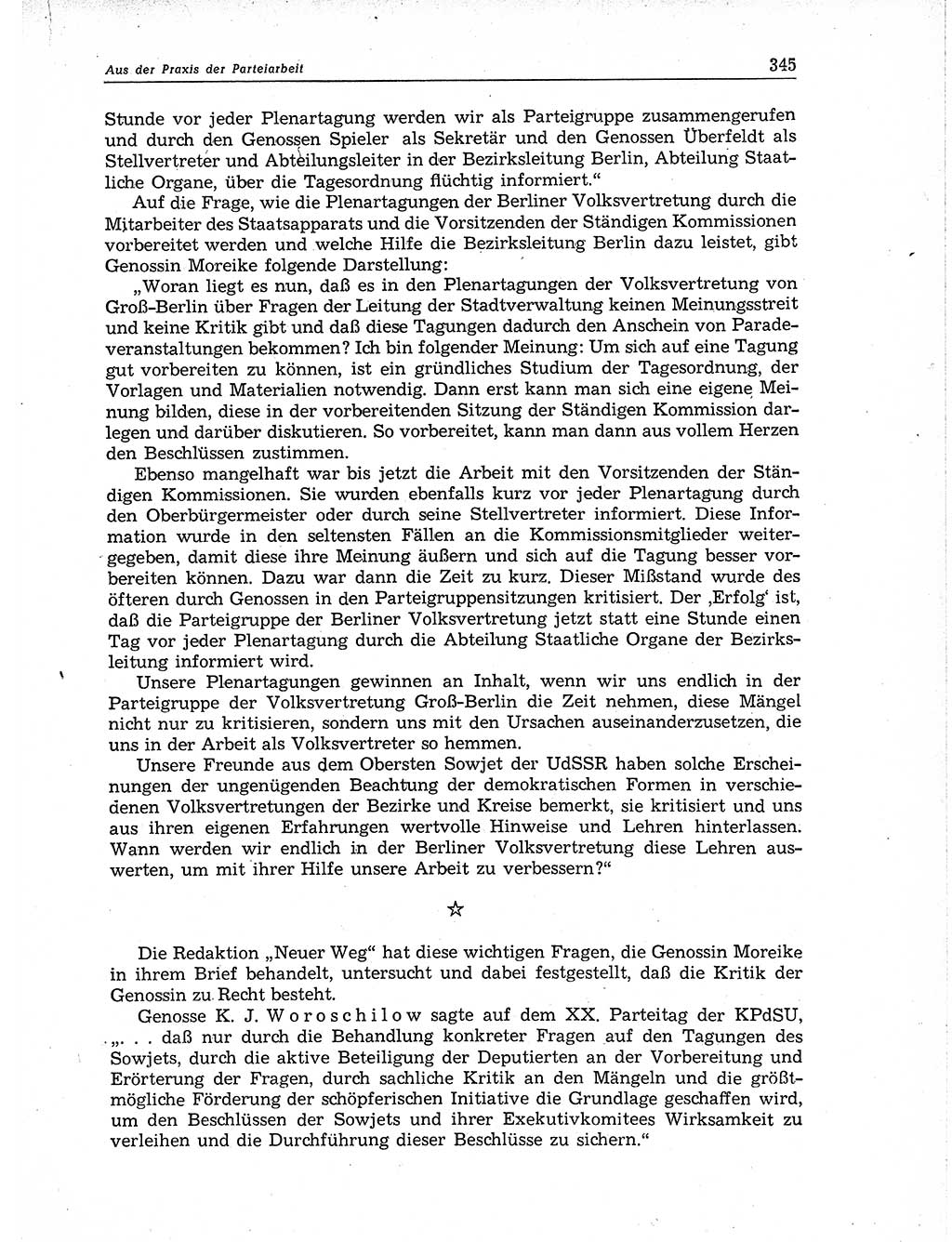 Neuer Weg (NW), Organ des Zentralkomitees (ZK) der SED (Sozialistische Einheitspartei Deutschlands) für Fragen des Parteiaufbaus und des Parteilebens, 11. Jahrgang [Deutsche Demokratische Republik (DDR)] 1956, Seite 345 (NW ZK SED DDR 1956, S. 345)