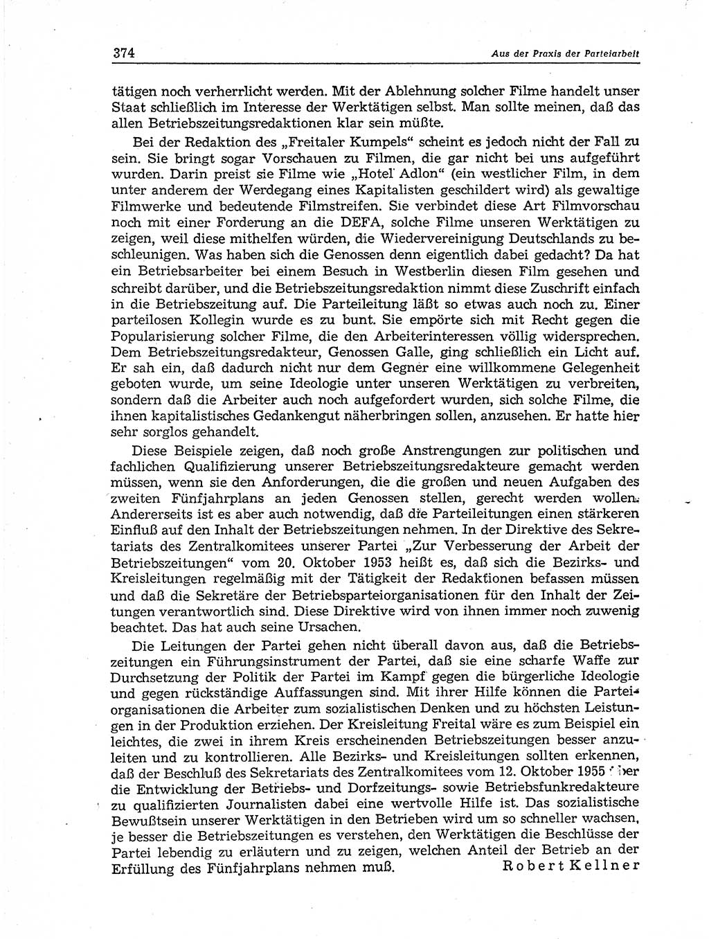 Neuer Weg (NW), Organ des Zentralkomitees (ZK) der SED (Sozialistische Einheitspartei Deutschlands) für Fragen des Parteiaufbaus und des Parteilebens, 11. Jahrgang [Deutsche Demokratische Republik (DDR)] 1956, Seite 374 (NW ZK SED DDR 1956, S. 374)