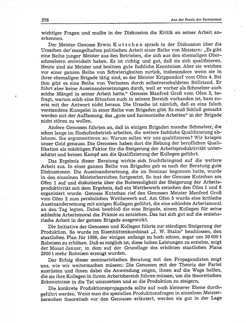 Neuer Weg (NW), Organ des Zentralkomitees (ZK) der SED (Sozialistische Einheitspartei Deutschlands) für Fragen des Parteiaufbaus und des Parteilebens, 11. Jahrgang [Deutsche Demokratische Republik (DDR)] 1956, Seite 378 (NW ZK SED DDR 1956, S. 378)