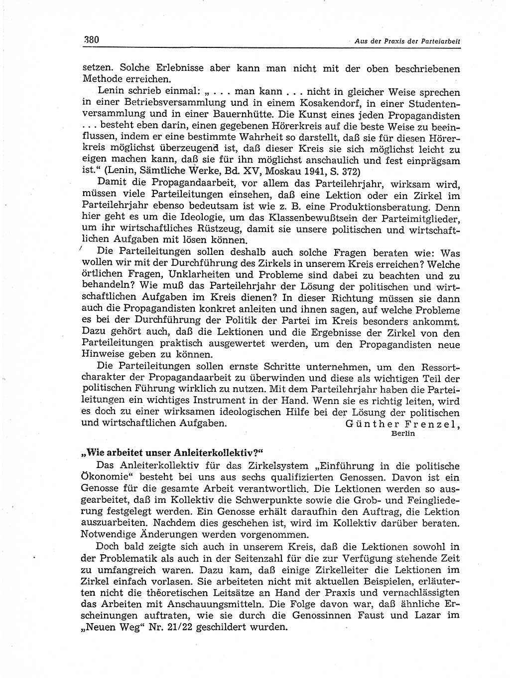 Neuer Weg (NW), Organ des Zentralkomitees (ZK) der SED (Sozialistische Einheitspartei Deutschlands) für Fragen des Parteiaufbaus und des Parteilebens, 11. Jahrgang [Deutsche Demokratische Republik (DDR)] 1956, Seite 380 (NW ZK SED DDR 1956, S. 380)