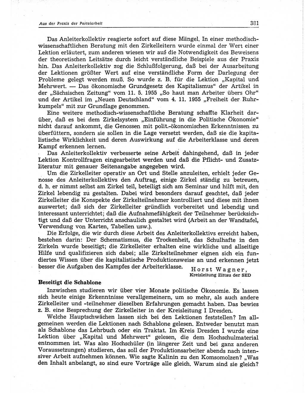 Neuer Weg (NW), Organ des Zentralkomitees (ZK) der SED (Sozialistische Einheitspartei Deutschlands) für Fragen des Parteiaufbaus und des Parteilebens, 11. Jahrgang [Deutsche Demokratische Republik (DDR)] 1956, Seite 381 (NW ZK SED DDR 1956, S. 381)