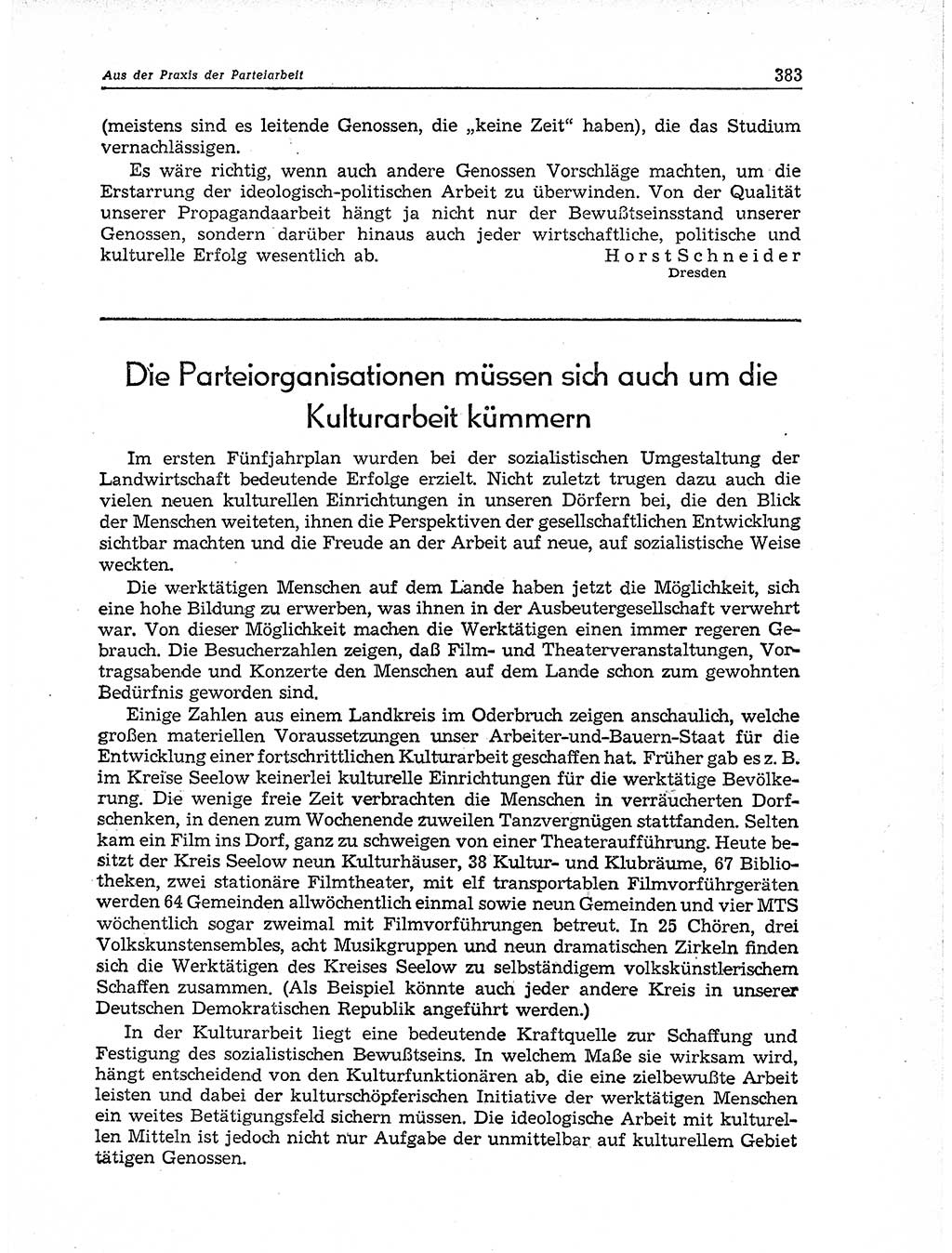 Neuer Weg (NW), Organ des Zentralkomitees (ZK) der SED (Sozialistische Einheitspartei Deutschlands) für Fragen des Parteiaufbaus und des Parteilebens, 11. Jahrgang [Deutsche Demokratische Republik (DDR)] 1956, Seite 383 (NW ZK SED DDR 1956, S. 383)