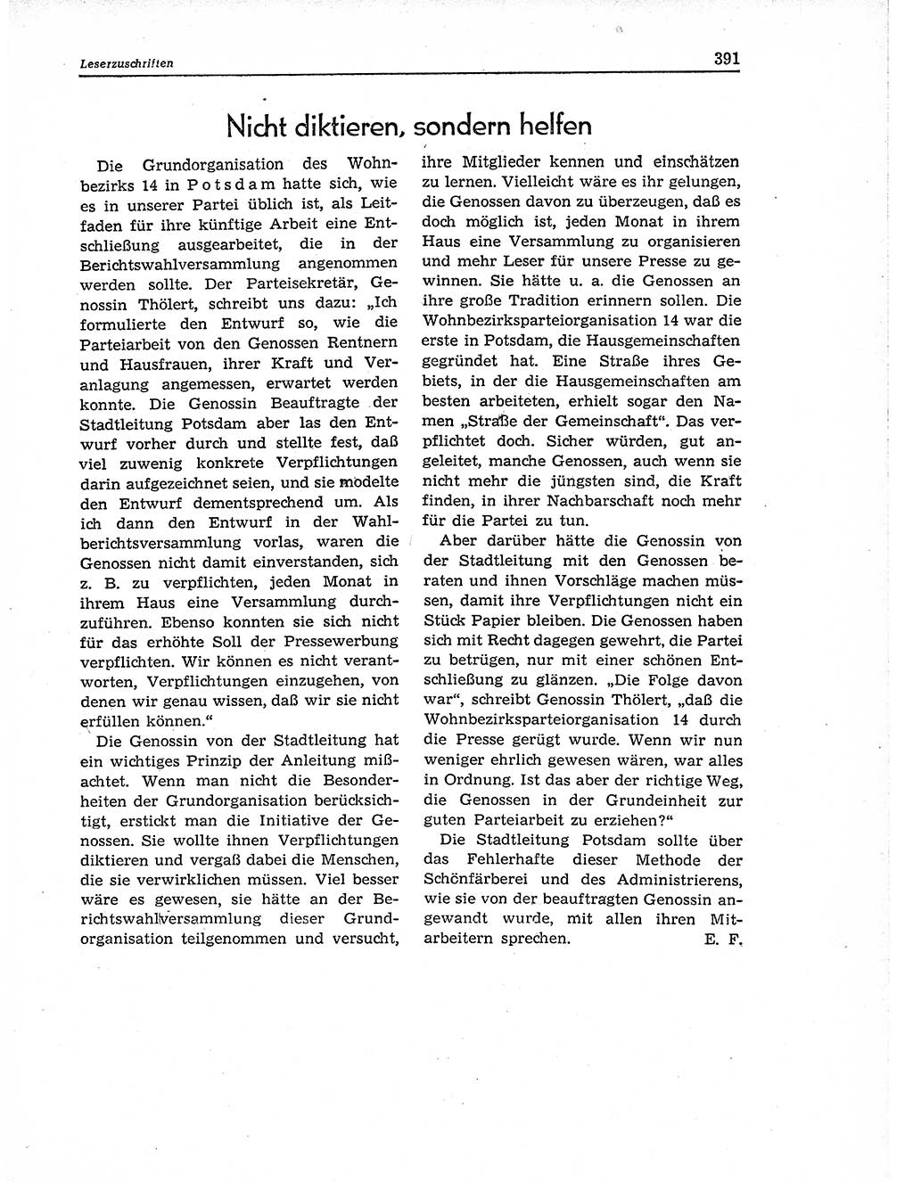 Neuer Weg (NW), Organ des Zentralkomitees (ZK) der SED (Sozialistische Einheitspartei Deutschlands) für Fragen des Parteiaufbaus und des Parteilebens, 11. Jahrgang [Deutsche Demokratische Republik (DDR)] 1956, Seite 391 (NW ZK SED DDR 1956, S. 391)