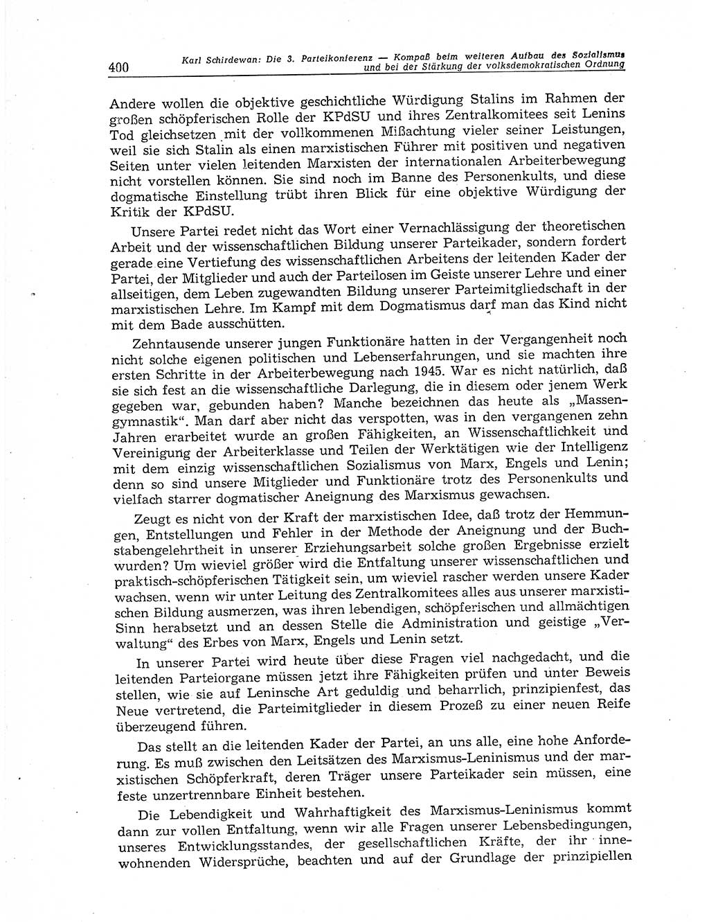 Neuer Weg (NW), Organ des Zentralkomitees (ZK) der SED (Sozialistische Einheitspartei Deutschlands) für Fragen des Parteiaufbaus und des Parteilebens, 11. Jahrgang [Deutsche Demokratische Republik (DDR)] 1956, Seite 400 (NW ZK SED DDR 1956, S. 400)