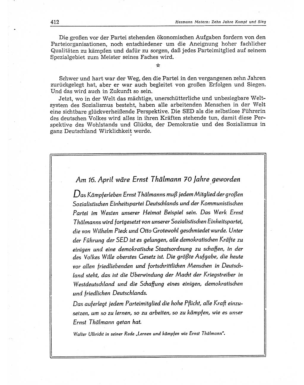 Neuer Weg (NW), Organ des Zentralkomitees (ZK) der SED (Sozialistische Einheitspartei Deutschlands) für Fragen des Parteiaufbaus und des Parteilebens, 11. Jahrgang [Deutsche Demokratische Republik (DDR)] 1956, Seite 412 (NW ZK SED DDR 1956, S. 412)