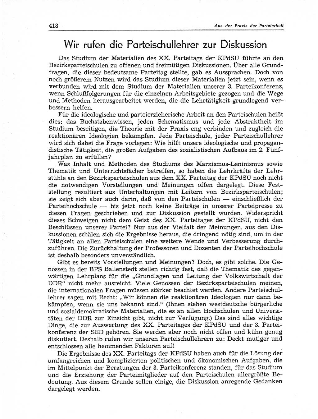 Neuer Weg (NW), Organ des Zentralkomitees (ZK) der SED (Sozialistische Einheitspartei Deutschlands) für Fragen des Parteiaufbaus und des Parteilebens, 11. Jahrgang [Deutsche Demokratische Republik (DDR)] 1956, Seite 418 (NW ZK SED DDR 1956, S. 418)