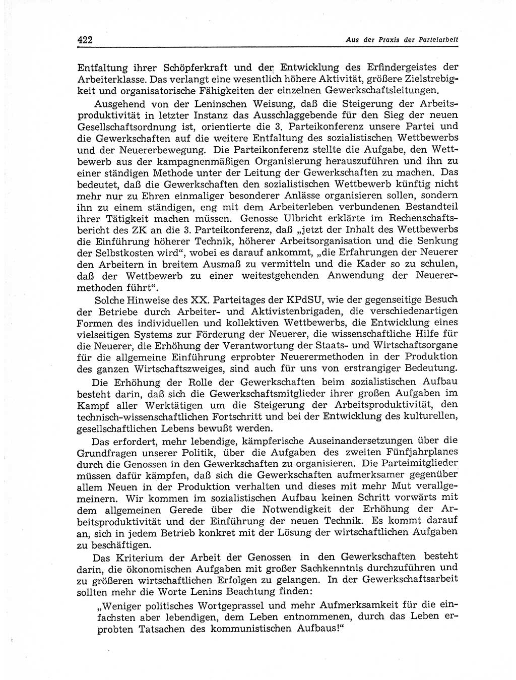 Neuer Weg (NW), Organ des Zentralkomitees (ZK) der SED (Sozialistische Einheitspartei Deutschlands) für Fragen des Parteiaufbaus und des Parteilebens, 11. Jahrgang [Deutsche Demokratische Republik (DDR)] 1956, Seite 422 (NW ZK SED DDR 1956, S. 422)
