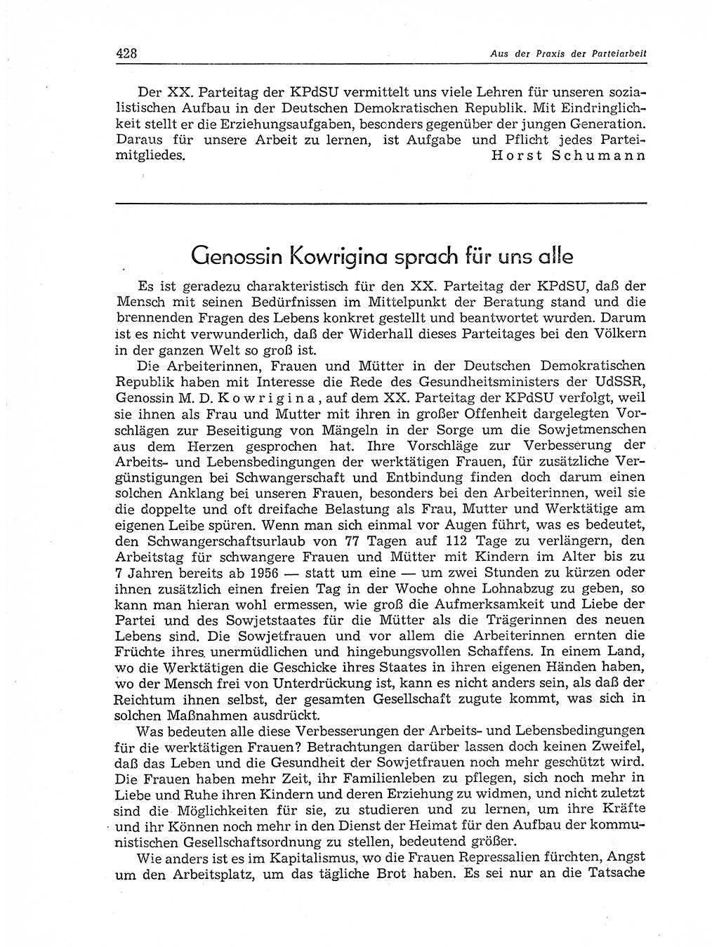 Neuer Weg (NW), Organ des Zentralkomitees (ZK) der SED (Sozialistische Einheitspartei Deutschlands) für Fragen des Parteiaufbaus und des Parteilebens, 11. Jahrgang [Deutsche Demokratische Republik (DDR)] 1956, Seite 428 (NW ZK SED DDR 1956, S. 428)