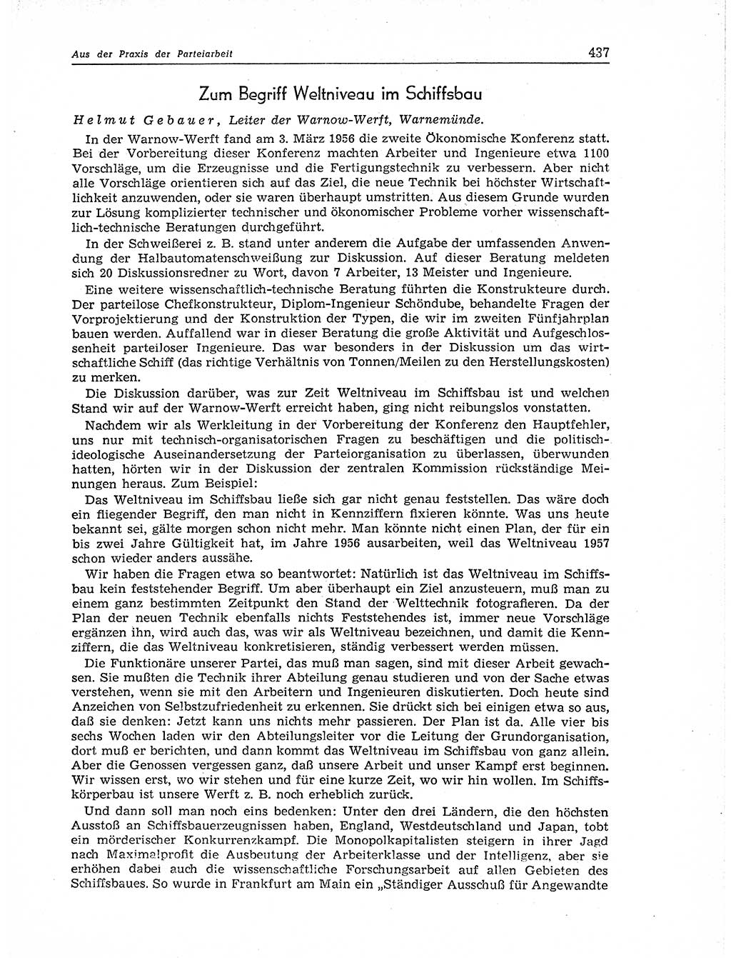 Neuer Weg (NW), Organ des Zentralkomitees (ZK) der SED (Sozialistische Einheitspartei Deutschlands) für Fragen des Parteiaufbaus und des Parteilebens, 11. Jahrgang [Deutsche Demokratische Republik (DDR)] 1956, Seite 437 (NW ZK SED DDR 1956, S. 437)