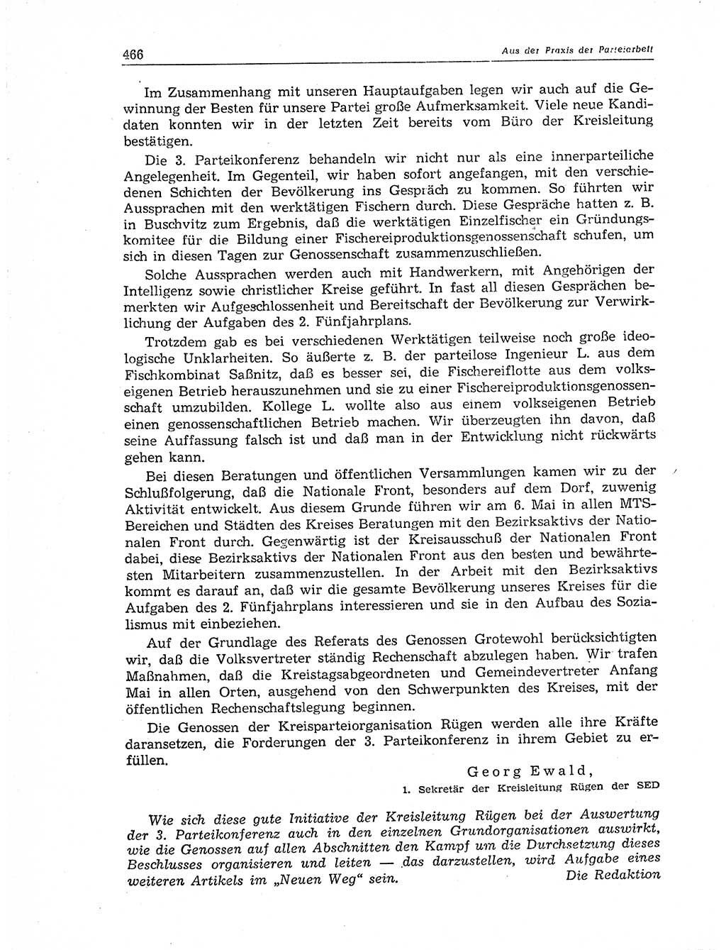 Neuer Weg (NW), Organ des Zentralkomitees (ZK) der SED (Sozialistische Einheitspartei Deutschlands) für Fragen des Parteiaufbaus und des Parteilebens, 11. Jahrgang [Deutsche Demokratische Republik (DDR)] 1956, Seite 466 (NW ZK SED DDR 1956, S. 466)