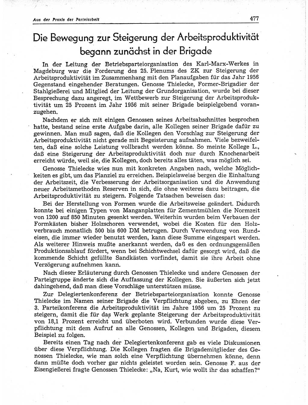 Neuer Weg (NW), Organ des Zentralkomitees (ZK) der SED (Sozialistische Einheitspartei Deutschlands) für Fragen des Parteiaufbaus und des Parteilebens, 11. Jahrgang [Deutsche Demokratische Republik (DDR)] 1956, Seite 477 (NW ZK SED DDR 1956, S. 477)