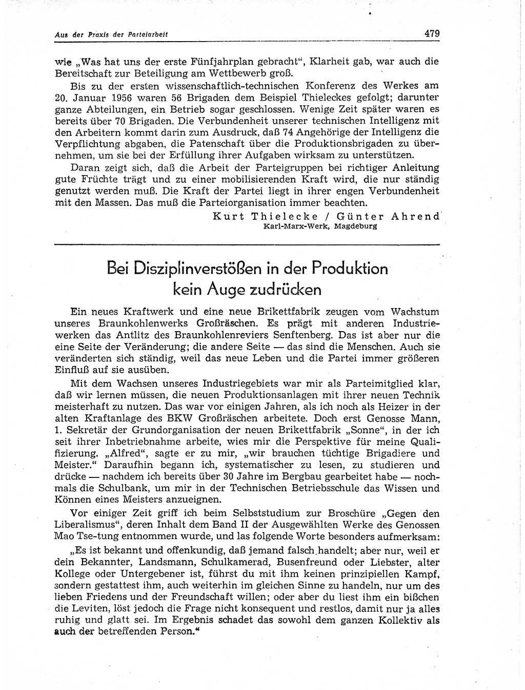 Neuer Weg (NW), Organ des Zentralkomitees (ZK) der SED (Sozialistische Einheitspartei Deutschlands) für Fragen des Parteiaufbaus und des Parteilebens, 11. Jahrgang [Deutsche Demokratische Republik (DDR)] 1956, Seite 479 (NW ZK SED DDR 1956, S. 479)