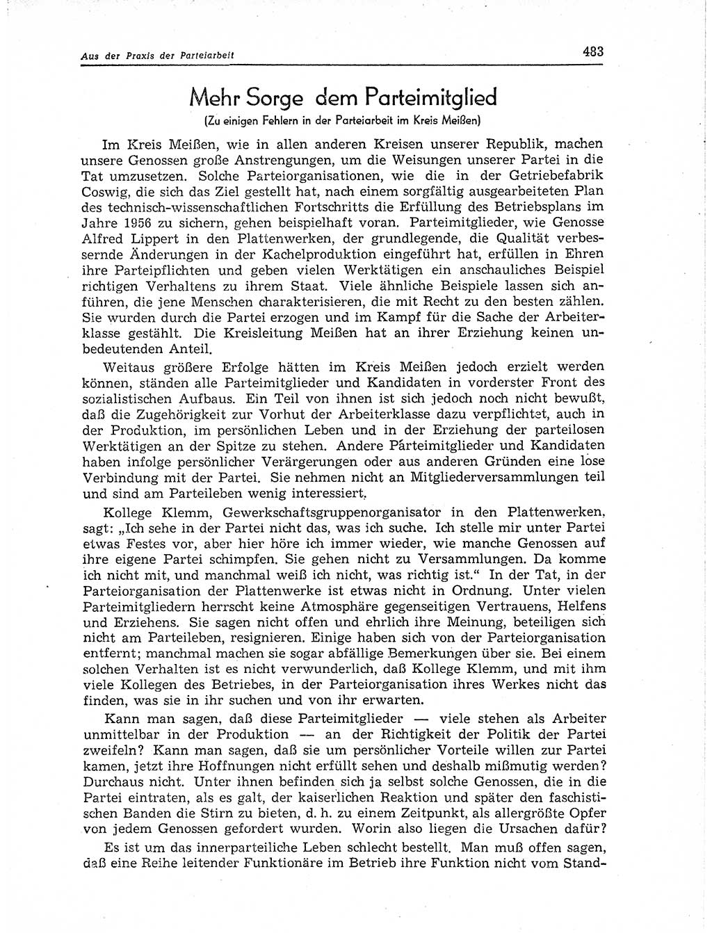 Neuer Weg (NW), Organ des Zentralkomitees (ZK) der SED (Sozialistische Einheitspartei Deutschlands) für Fragen des Parteiaufbaus und des Parteilebens, 11. Jahrgang [Deutsche Demokratische Republik (DDR)] 1956, Seite 483 (NW ZK SED DDR 1956, S. 483)