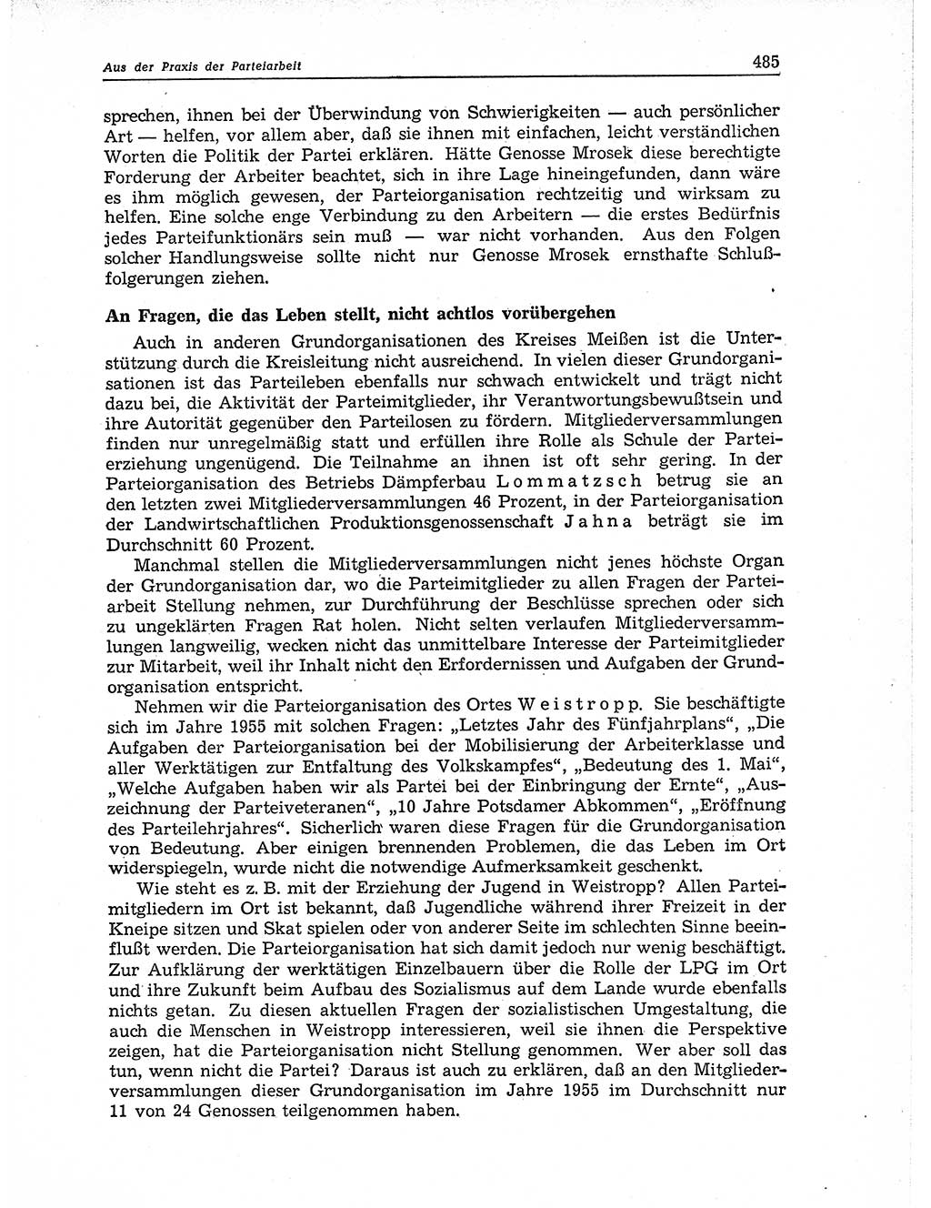 Neuer Weg (NW), Organ des Zentralkomitees (ZK) der SED (Sozialistische Einheitspartei Deutschlands) für Fragen des Parteiaufbaus und des Parteilebens, 11. Jahrgang [Deutsche Demokratische Republik (DDR)] 1956, Seite 485 (NW ZK SED DDR 1956, S. 485)