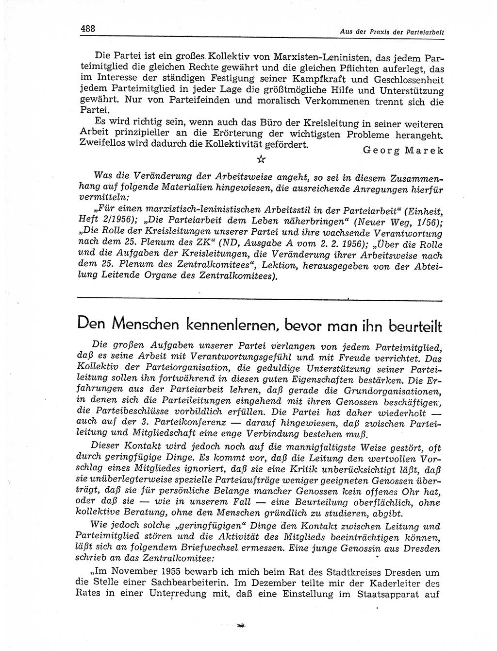 Neuer Weg (NW), Organ des Zentralkomitees (ZK) der SED (Sozialistische Einheitspartei Deutschlands) für Fragen des Parteiaufbaus und des Parteilebens, 11. Jahrgang [Deutsche Demokratische Republik (DDR)] 1956, Seite 488 (NW ZK SED DDR 1956, S. 488)