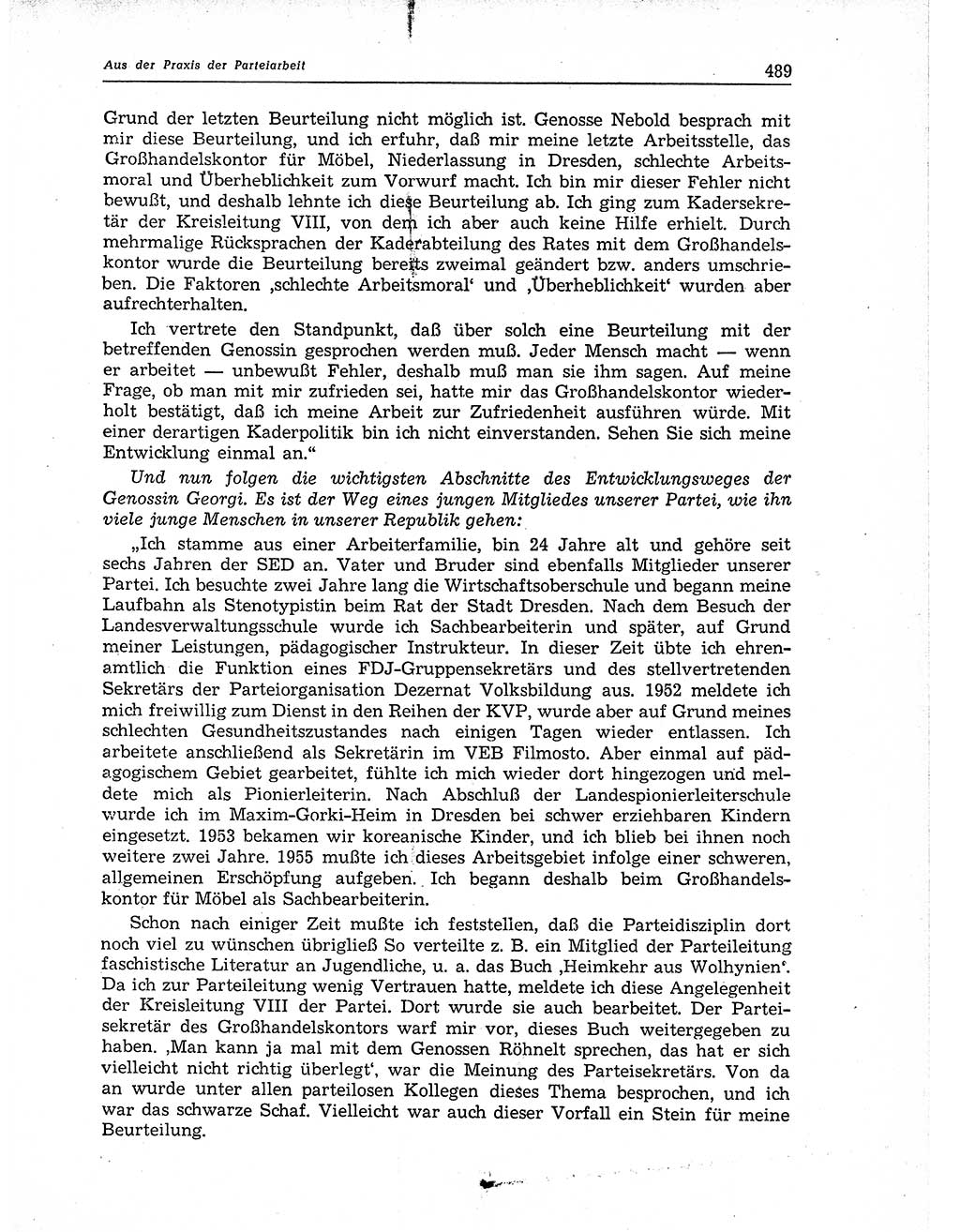 Neuer Weg (NW), Organ des Zentralkomitees (ZK) der SED (Sozialistische Einheitspartei Deutschlands) für Fragen des Parteiaufbaus und des Parteilebens, 11. Jahrgang [Deutsche Demokratische Republik (DDR)] 1956, Seite 489 (NW ZK SED DDR 1956, S. 489)