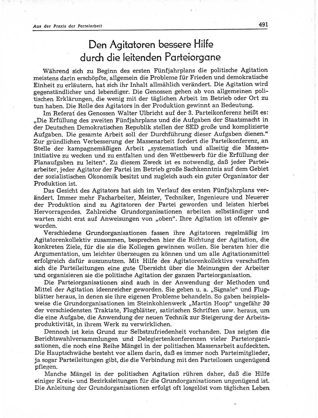 Neuer Weg (NW), Organ des Zentralkomitees (ZK) der SED (Sozialistische Einheitspartei Deutschlands) für Fragen des Parteiaufbaus und des Parteilebens, 11. Jahrgang [Deutsche Demokratische Republik (DDR)] 1956, Seite 491 (NW ZK SED DDR 1956, S. 491)