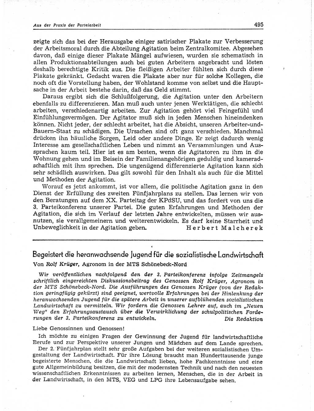 Neuer Weg (NW), Organ des Zentralkomitees (ZK) der SED (Sozialistische Einheitspartei Deutschlands) für Fragen des Parteiaufbaus und des Parteilebens, 11. Jahrgang [Deutsche Demokratische Republik (DDR)] 1956, Seite 495 (NW ZK SED DDR 1956, S. 495)
