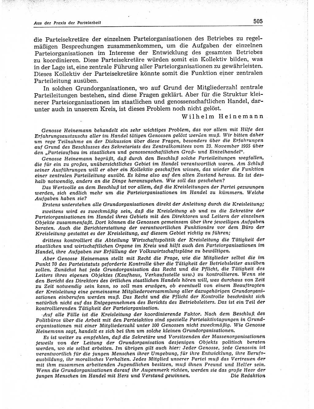 Neuer Weg (NW), Organ des Zentralkomitees (ZK) der SED (Sozialistische Einheitspartei Deutschlands) für Fragen des Parteiaufbaus und des Parteilebens, 11. Jahrgang [Deutsche Demokratische Republik (DDR)] 1956, Seite 505 (NW ZK SED DDR 1956, S. 505)