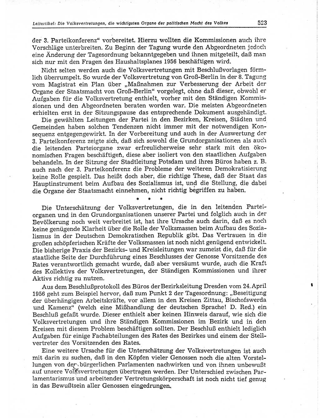 Neuer Weg (NW), Organ des Zentralkomitees (ZK) der SED (Sozialistische Einheitspartei Deutschlands) für Fragen des Parteiaufbaus und des Parteilebens, 11. Jahrgang [Deutsche Demokratische Republik (DDR)] 1956, Seite 523 (NW ZK SED DDR 1956, S. 523)
