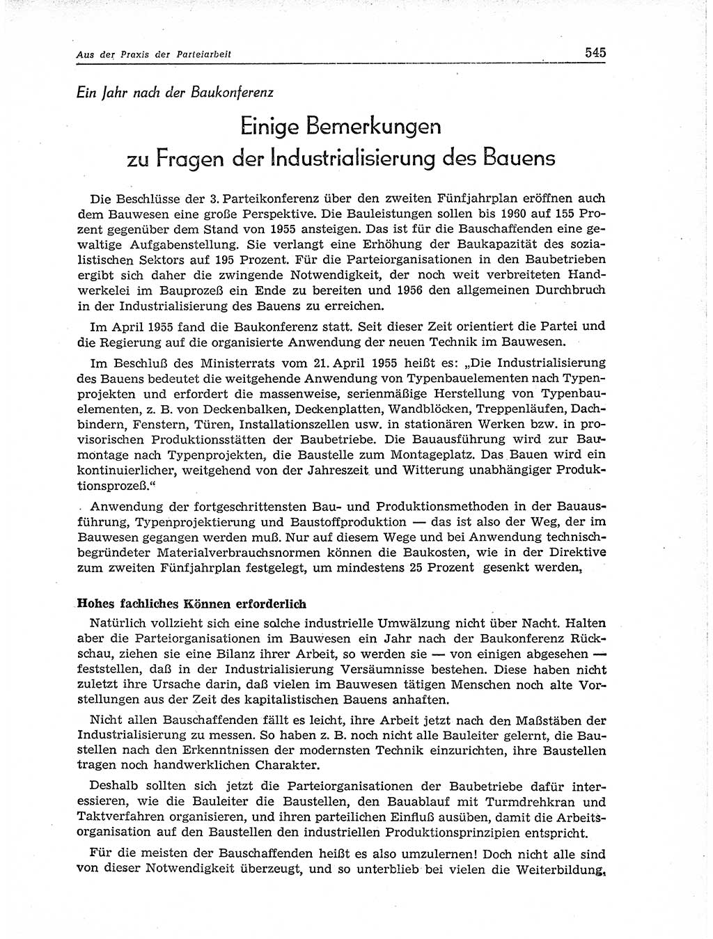 Neuer Weg (NW), Organ des Zentralkomitees (ZK) der SED (Sozialistische Einheitspartei Deutschlands) für Fragen des Parteiaufbaus und des Parteilebens, 11. Jahrgang [Deutsche Demokratische Republik (DDR)] 1956, Seite 545 (NW ZK SED DDR 1956, S. 545)