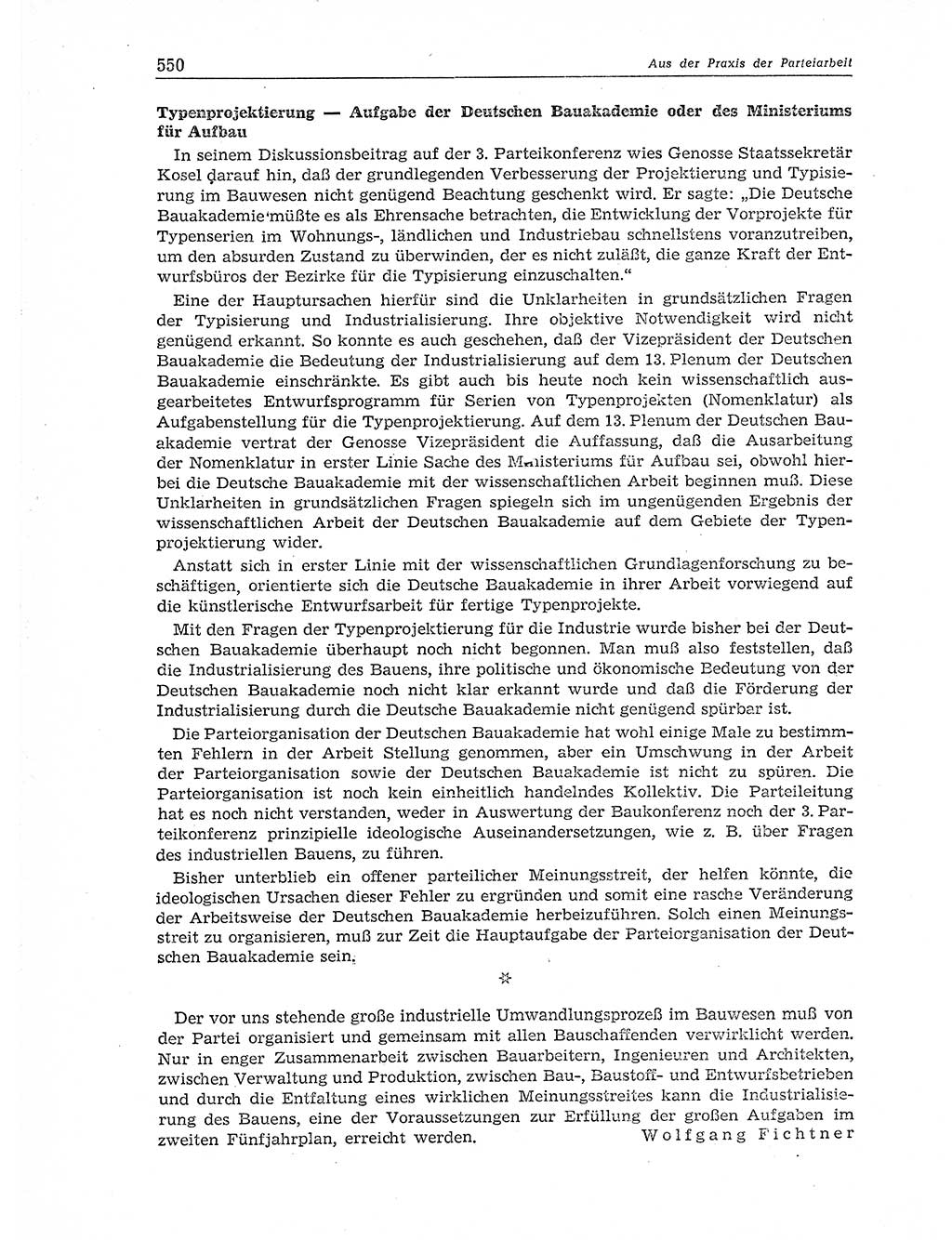 Neuer Weg (NW), Organ des Zentralkomitees (ZK) der SED (Sozialistische Einheitspartei Deutschlands) für Fragen des Parteiaufbaus und des Parteilebens, 11. Jahrgang [Deutsche Demokratische Republik (DDR)] 1956, Seite 550 (NW ZK SED DDR 1956, S. 550)