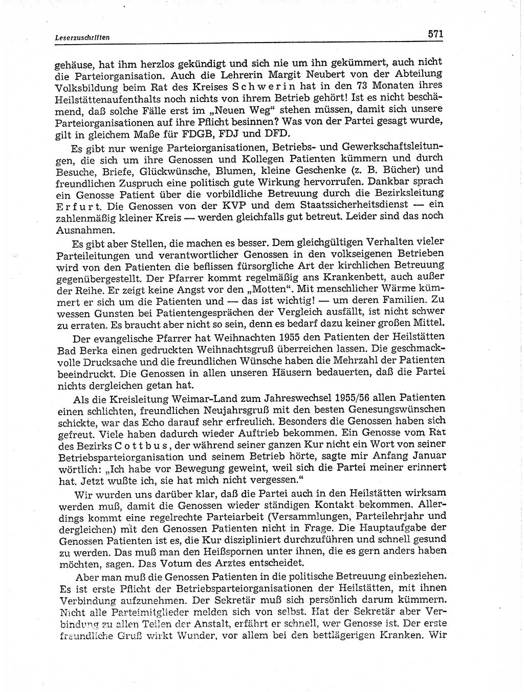Neuer Weg (NW), Organ des Zentralkomitees (ZK) der SED (Sozialistische Einheitspartei Deutschlands) für Fragen des Parteiaufbaus und des Parteilebens, 11. Jahrgang [Deutsche Demokratische Republik (DDR)] 1956, Seite 571 (NW ZK SED DDR 1956, S. 571)