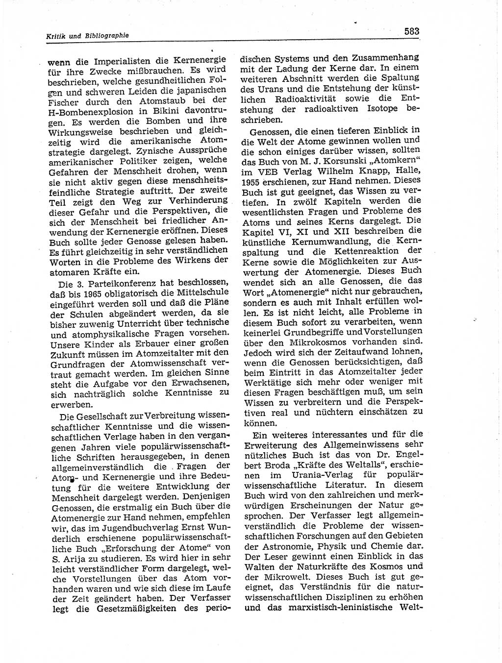 Neuer Weg (NW), Organ des Zentralkomitees (ZK) der SED (Sozialistische Einheitspartei Deutschlands) für Fragen des Parteiaufbaus und des Parteilebens, 11. Jahrgang [Deutsche Demokratische Republik (DDR)] 1956, Seite 583 (NW ZK SED DDR 1956, S. 583)