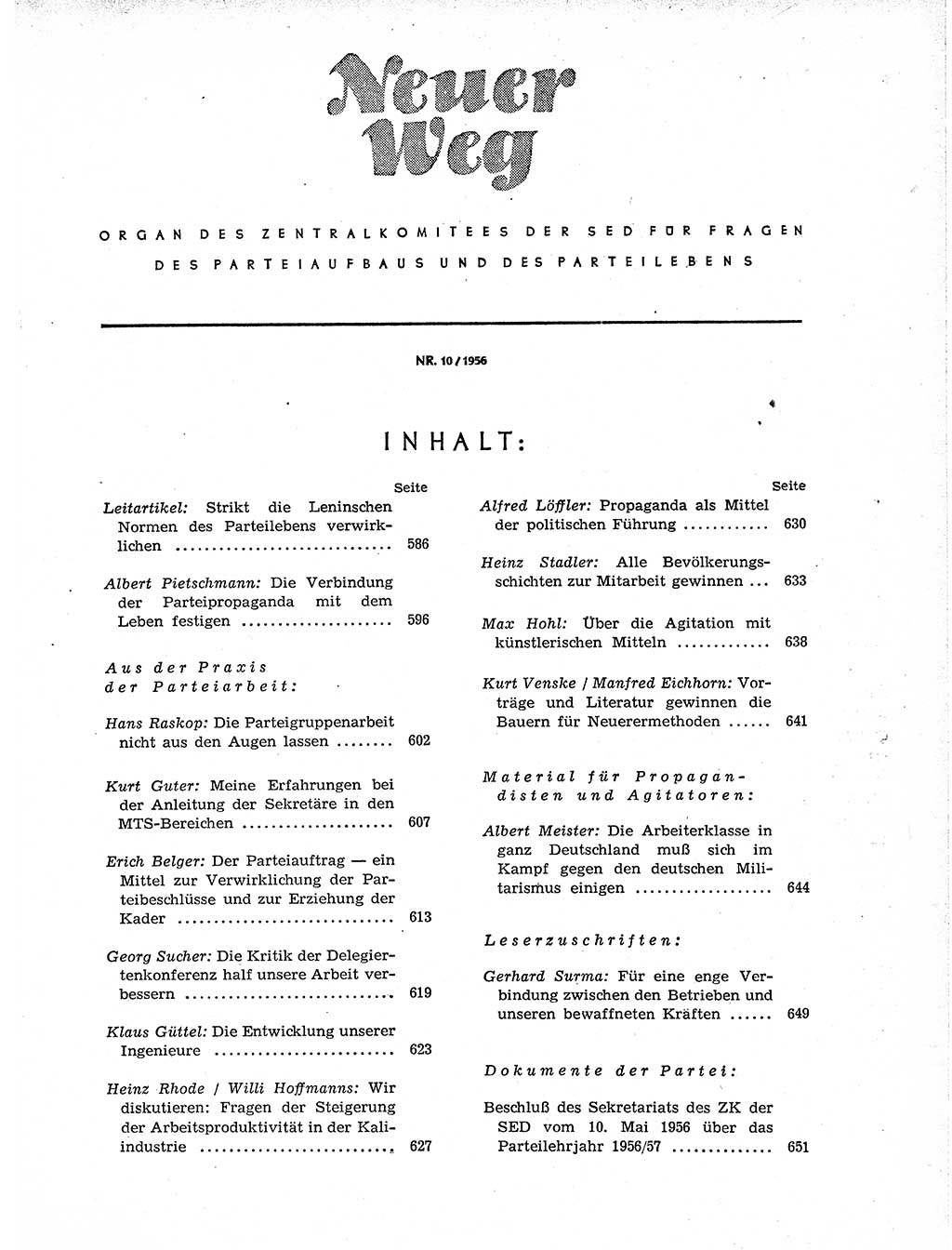 Neuer Weg (NW), Organ des Zentralkomitees (ZK) der SED (Sozialistische Einheitspartei Deutschlands) für Fragen des Parteiaufbaus und des Parteilebens, 11. Jahrgang [Deutsche Demokratische Republik (DDR)] 1956, Seite 585 (NW ZK SED DDR 1956, S. 585)