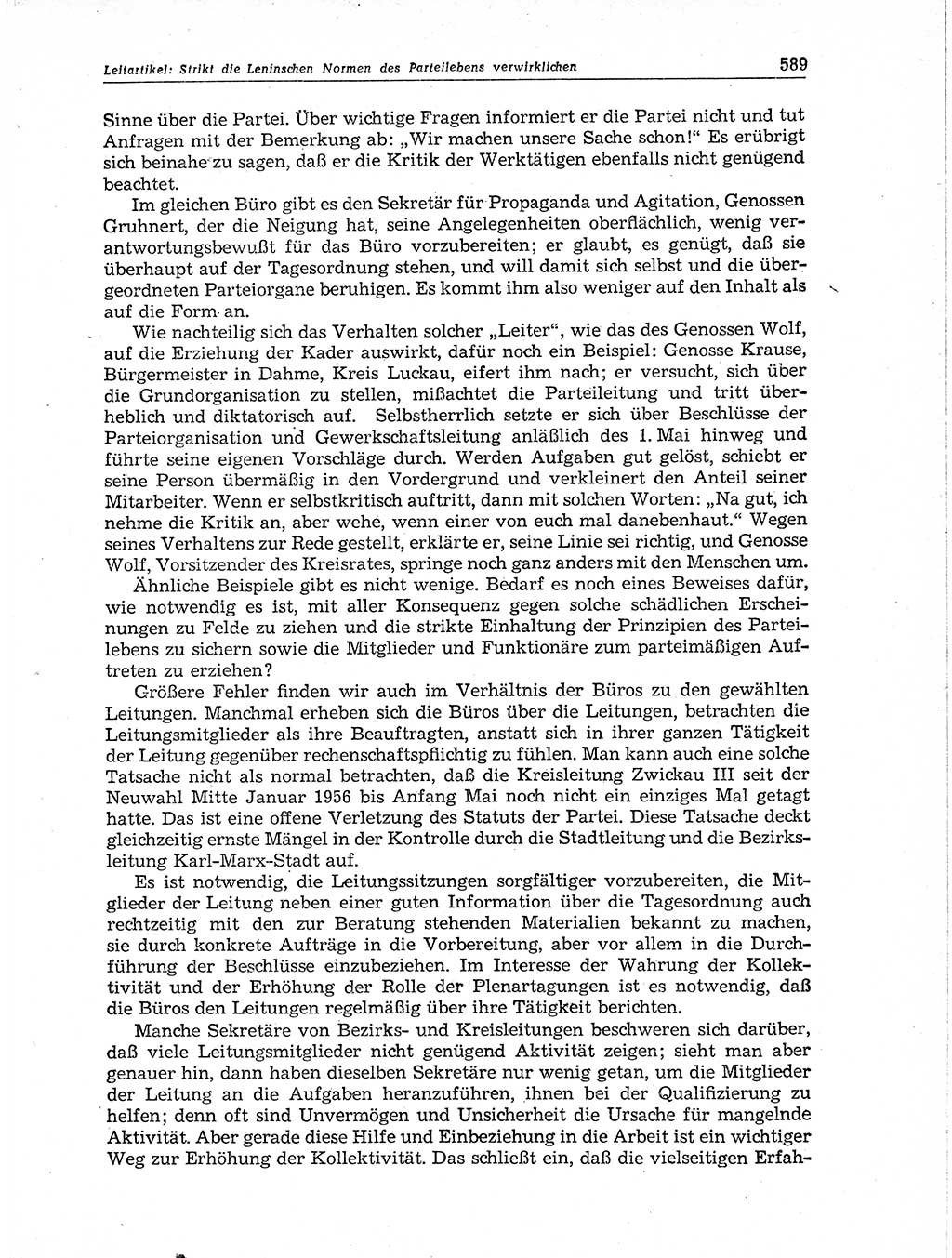 Neuer Weg (NW), Organ des Zentralkomitees (ZK) der SED (Sozialistische Einheitspartei Deutschlands) für Fragen des Parteiaufbaus und des Parteilebens, 11. Jahrgang [Deutsche Demokratische Republik (DDR)] 1956, Seite 589 (NW ZK SED DDR 1956, S. 589)