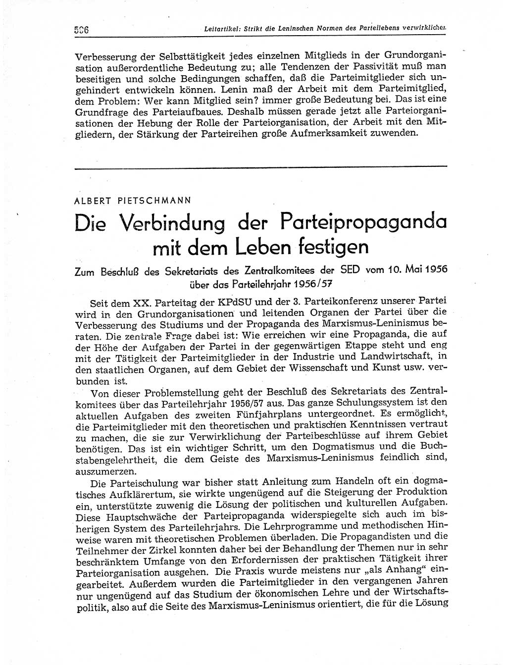 Neuer Weg (NW), Organ des Zentralkomitees (ZK) der SED (Sozialistische Einheitspartei Deutschlands) für Fragen des Parteiaufbaus und des Parteilebens, 11. Jahrgang [Deutsche Demokratische Republik (DDR)] 1956, Seite 596 (NW ZK SED DDR 1956, S. 596)