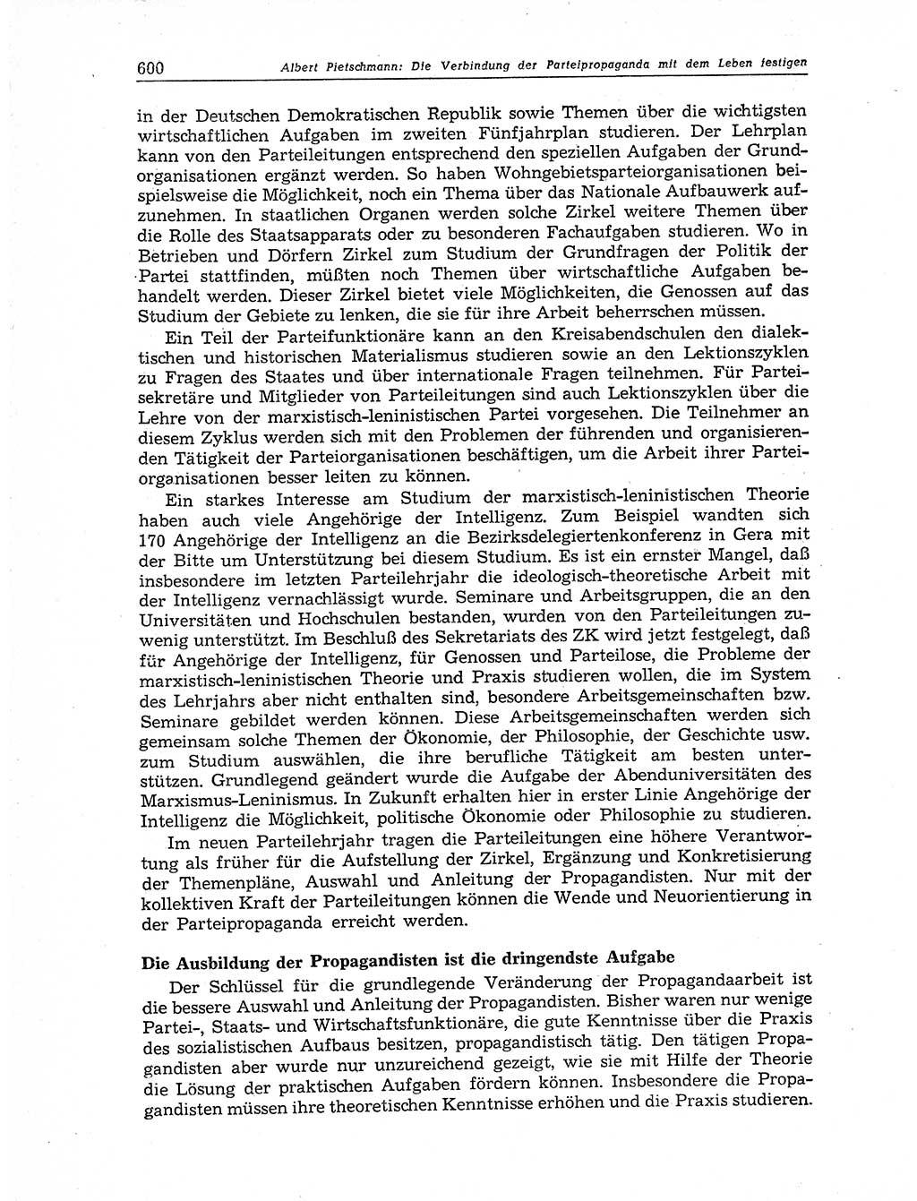 Neuer Weg (NW), Organ des Zentralkomitees (ZK) der SED (Sozialistische Einheitspartei Deutschlands) für Fragen des Parteiaufbaus und des Parteilebens, 11. Jahrgang [Deutsche Demokratische Republik (DDR)] 1956, Seite 600 (NW ZK SED DDR 1956, S. 600)