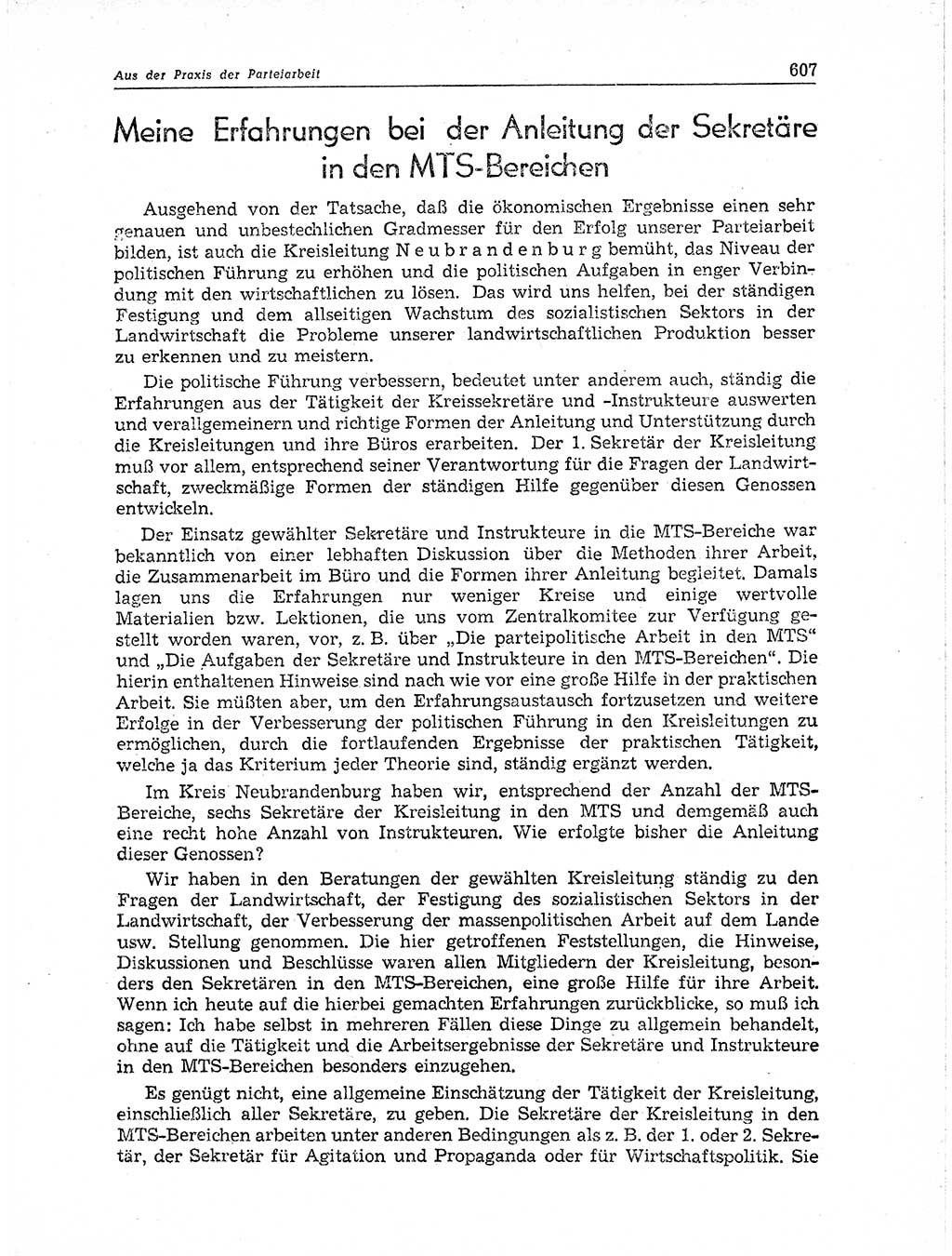 Neuer Weg (NW), Organ des Zentralkomitees (ZK) der SED (Sozialistische Einheitspartei Deutschlands) für Fragen des Parteiaufbaus und des Parteilebens, 11. Jahrgang [Deutsche Demokratische Republik (DDR)] 1956, Seite 607 (NW ZK SED DDR 1956, S. 607)