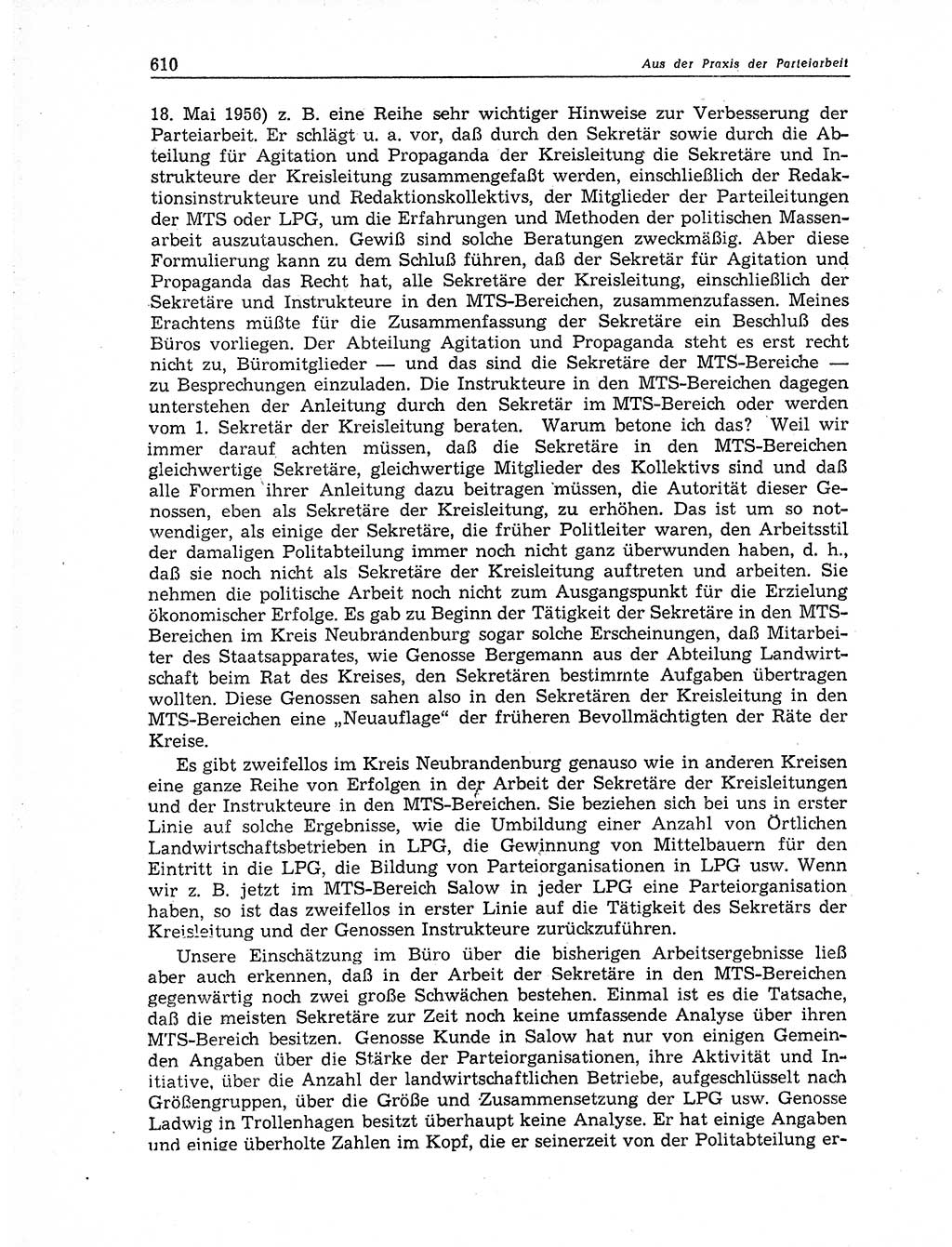 Neuer Weg (NW), Organ des Zentralkomitees (ZK) der SED (Sozialistische Einheitspartei Deutschlands) für Fragen des Parteiaufbaus und des Parteilebens, 11. Jahrgang [Deutsche Demokratische Republik (DDR)] 1956, Seite 610 (NW ZK SED DDR 1956, S. 610)