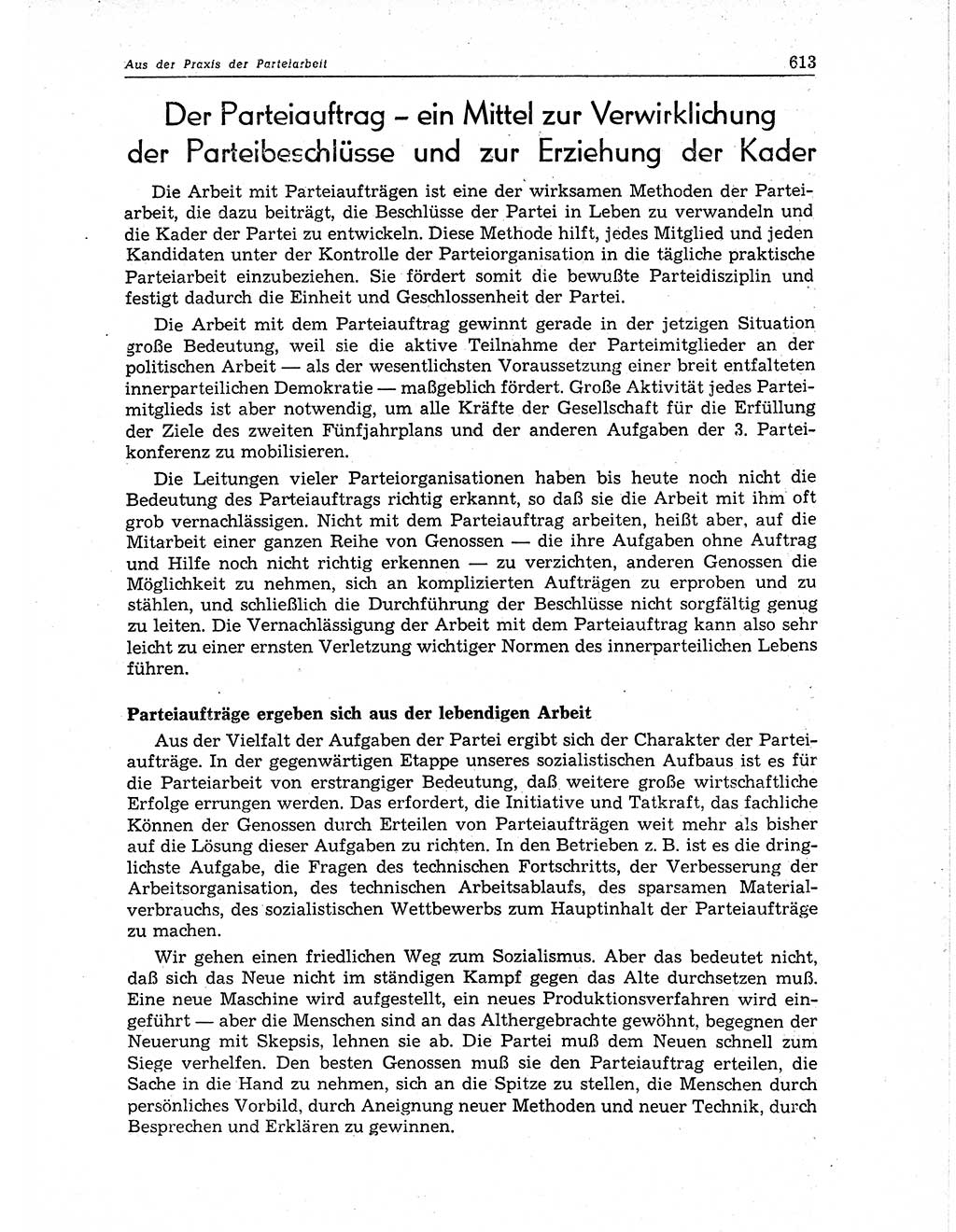 Neuer Weg (NW), Organ des Zentralkomitees (ZK) der SED (Sozialistische Einheitspartei Deutschlands) für Fragen des Parteiaufbaus und des Parteilebens, 11. Jahrgang [Deutsche Demokratische Republik (DDR)] 1956, Seite 613 (NW ZK SED DDR 1956, S. 613)