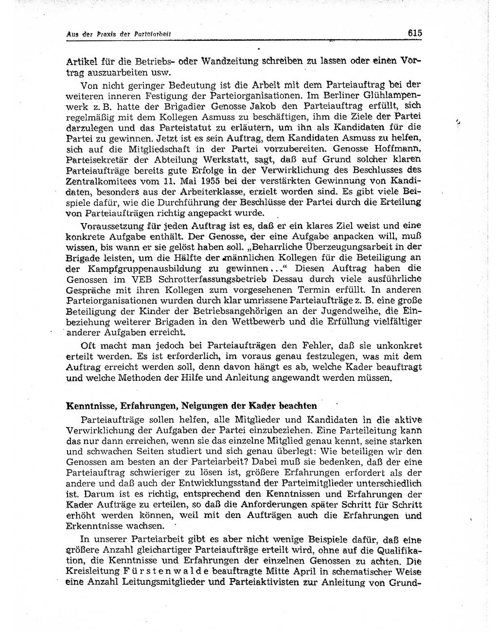 Neuer Weg (NW), Organ des Zentralkomitees (ZK) der SED (Sozialistische Einheitspartei Deutschlands) für Fragen des Parteiaufbaus und des Parteilebens, 11. Jahrgang [Deutsche Demokratische Republik (DDR)] 1956, Seite 615 (NW ZK SED DDR 1956, S. 615)