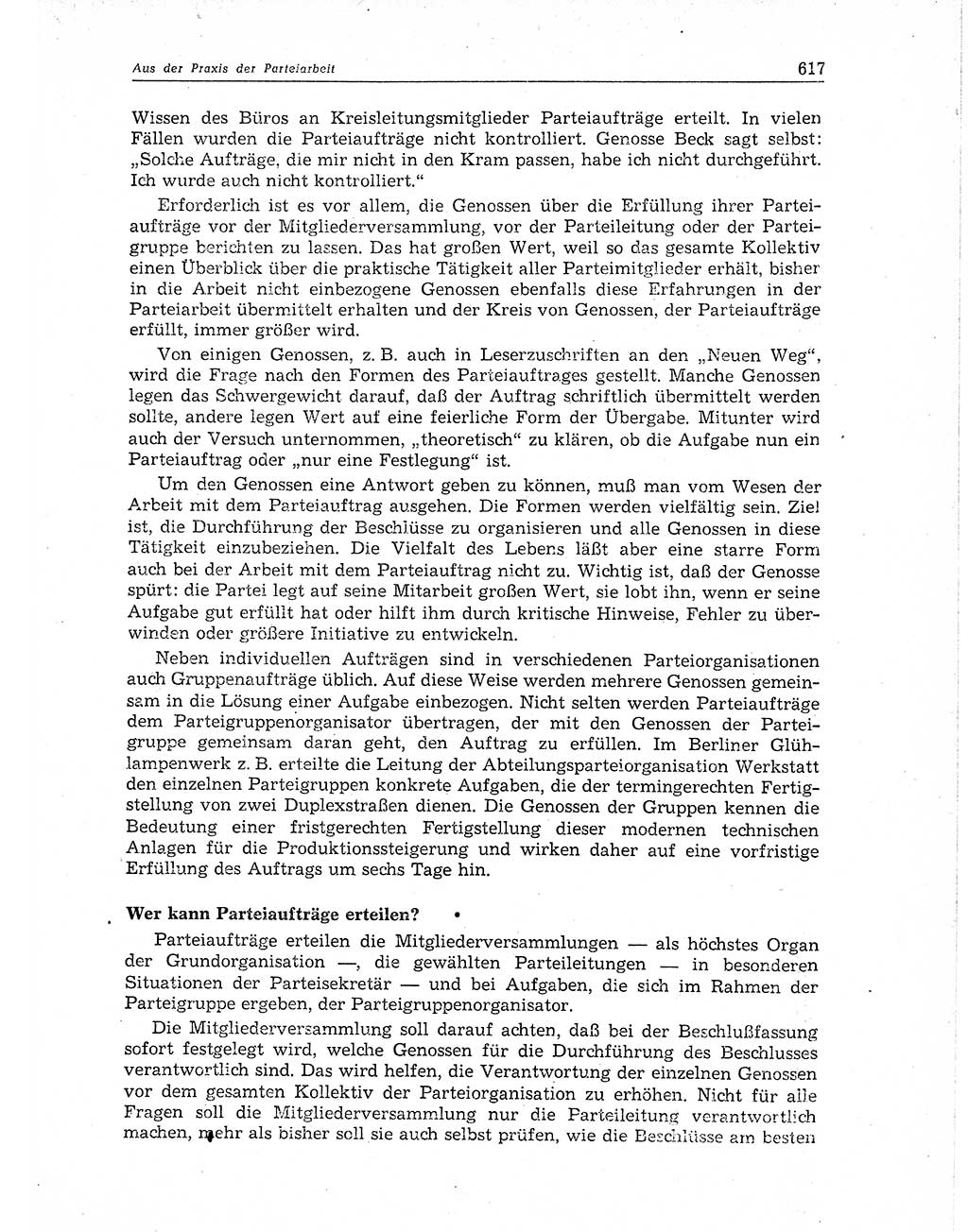 Neuer Weg (NW), Organ des Zentralkomitees (ZK) der SED (Sozialistische Einheitspartei Deutschlands) für Fragen des Parteiaufbaus und des Parteilebens, 11. Jahrgang [Deutsche Demokratische Republik (DDR)] 1956, Seite 617 (NW ZK SED DDR 1956, S. 617)