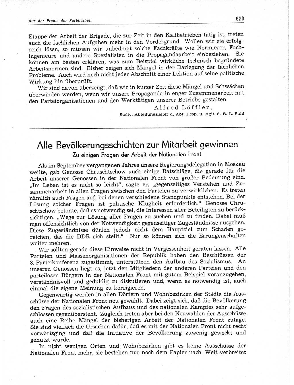 Neuer Weg (NW), Organ des Zentralkomitees (ZK) der SED (Sozialistische Einheitspartei Deutschlands) für Fragen des Parteiaufbaus und des Parteilebens, 11. Jahrgang [Deutsche Demokratische Republik (DDR)] 1956, Seite 633 (NW ZK SED DDR 1956, S. 633)