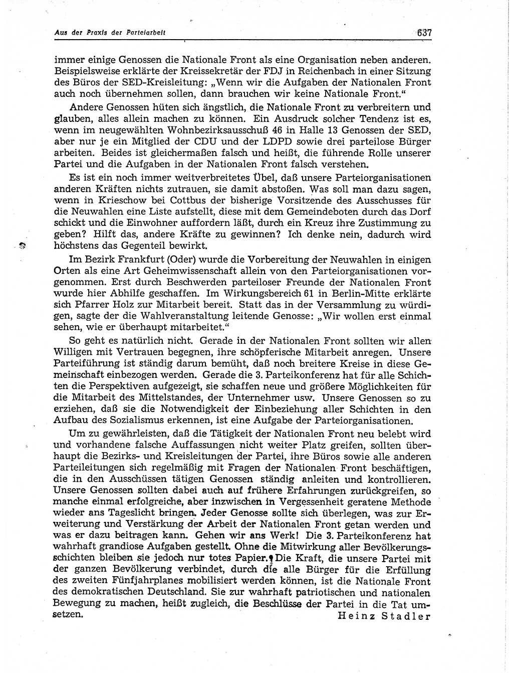 Neuer Weg (NW), Organ des Zentralkomitees (ZK) der SED (Sozialistische Einheitspartei Deutschlands) für Fragen des Parteiaufbaus und des Parteilebens, 11. Jahrgang [Deutsche Demokratische Republik (DDR)] 1956, Seite 637 (NW ZK SED DDR 1956, S. 637)